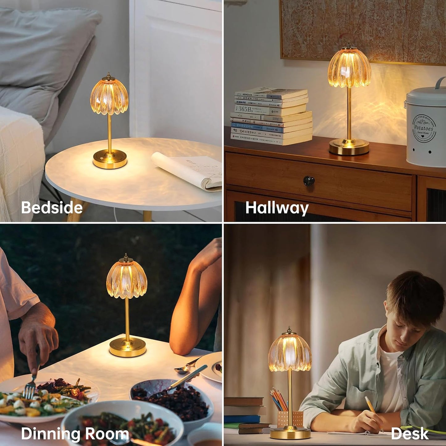 Shenmoyl Set of 2 Tulip Table Lamp with 5000mAh Battery & Touch Control, Cordless Table Lamp with 3 Colors, Dimmable