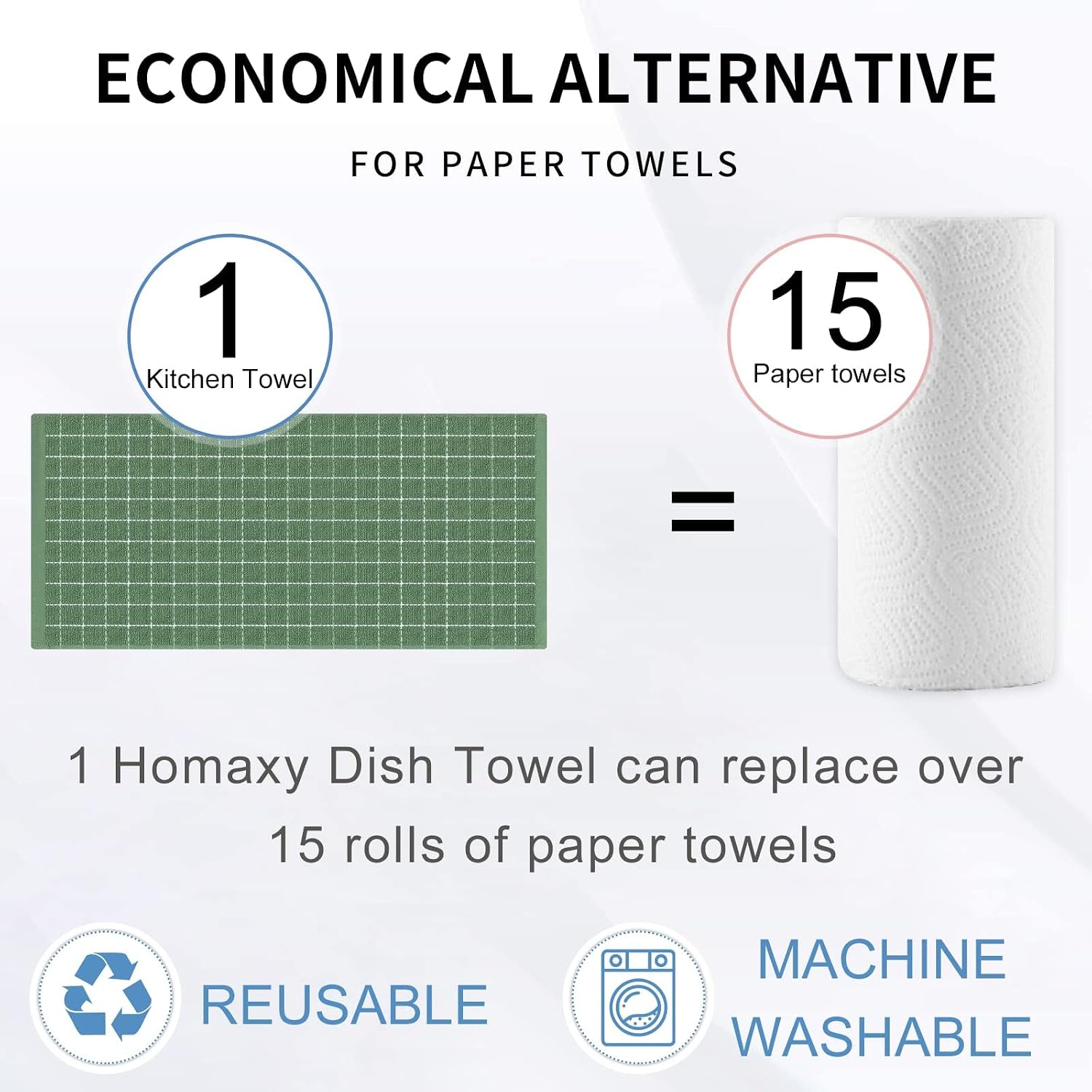Homaxy 100% Cotton Terry Kitchen Towels, 12 Pack, Grass Green | Ultra Soft and Absorbent Dish Towels for Kitchen