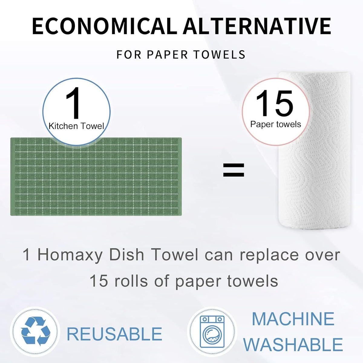 Homaxy 100% Cotton Terry Kitchen Towels, 24 Pack, Grass Green | Ultra Soft and Absorbent Dish Towels for Kitchen