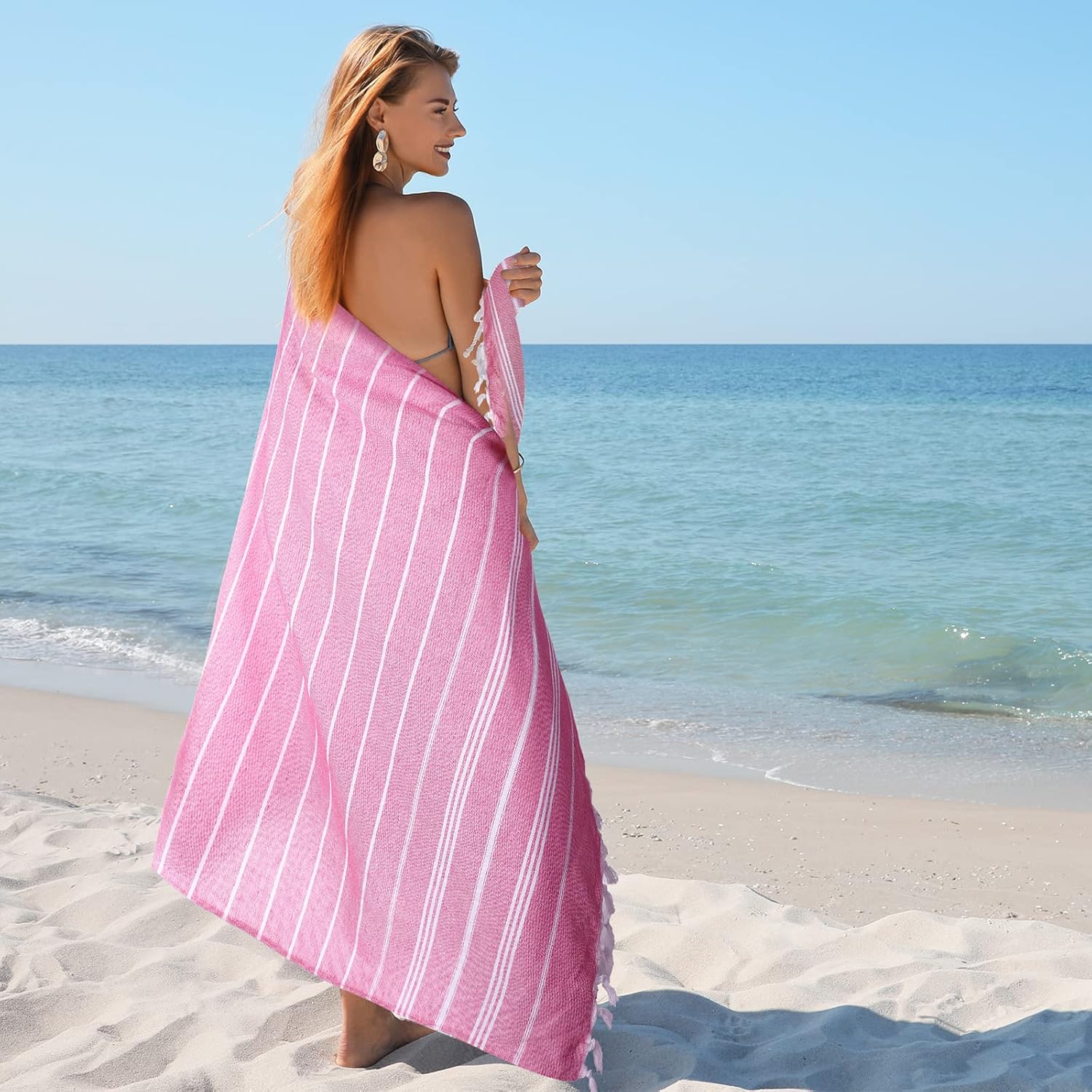 Moukeren 12 Pcs Turkish Beach Towels, Oversized Cotton Bath Towels Lightweight Quick Dry 35 x 71 Inches Turkish Blanket