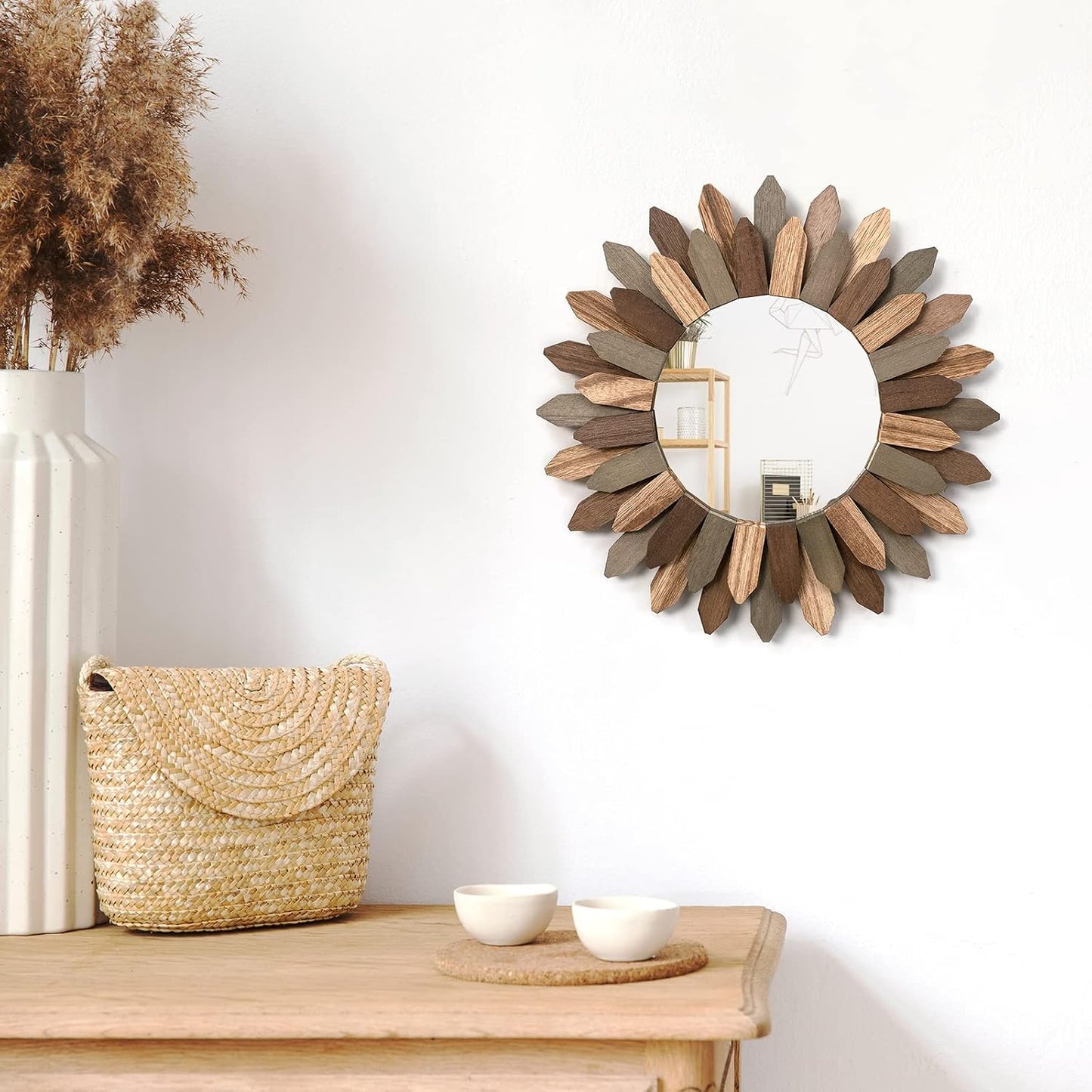 Rustic Wood Sunburst Frame / Tril Color / 12 Inch