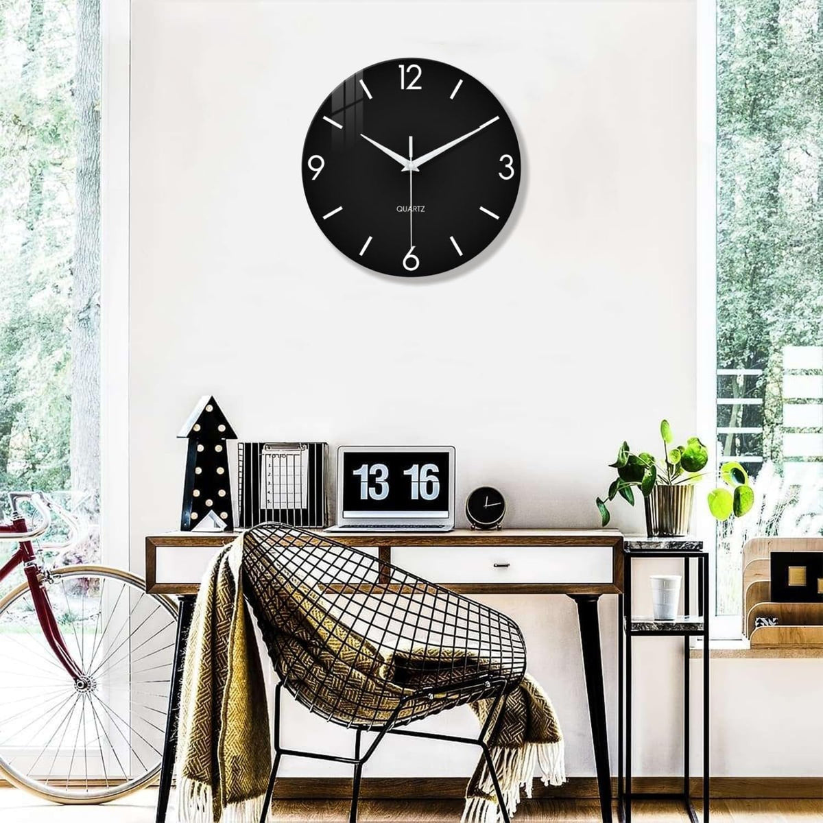 XFM Minimalist Wall Clocks Battery Operated 20 Inch Large Black | Silent Non-Ticking Modern Glass Simple Decorative for