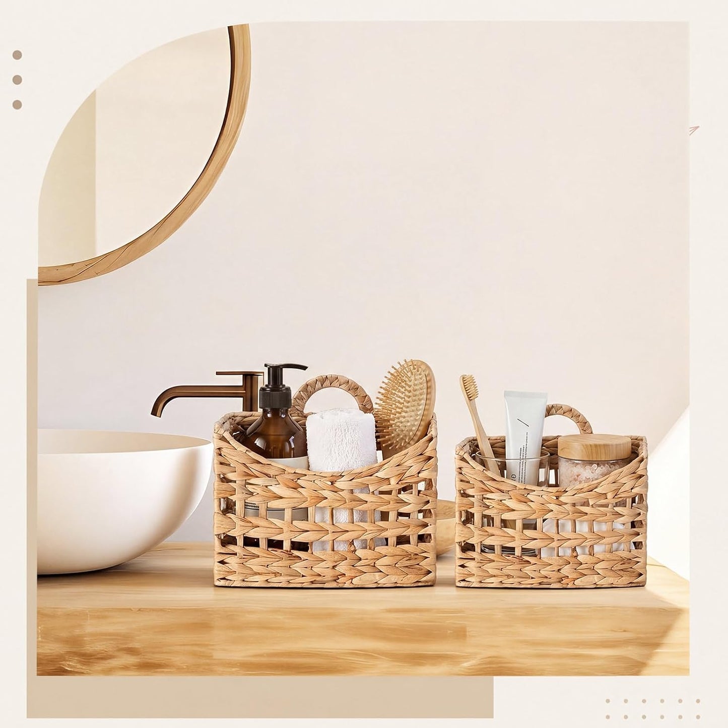 Wall Hanging Baskets for Organizing Water Hyacinth Woven Baskets Sets Boho / Natural / Set of 2