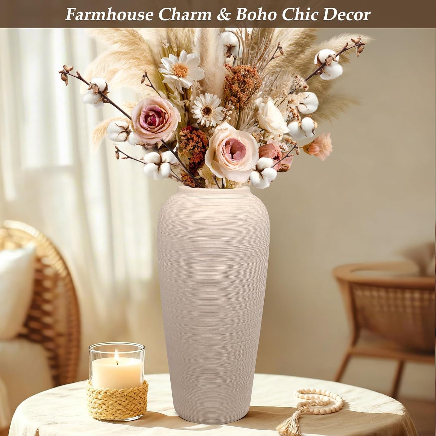 Cream Ceramic Vase / 12 Inch-tall-cream / 12 Inch