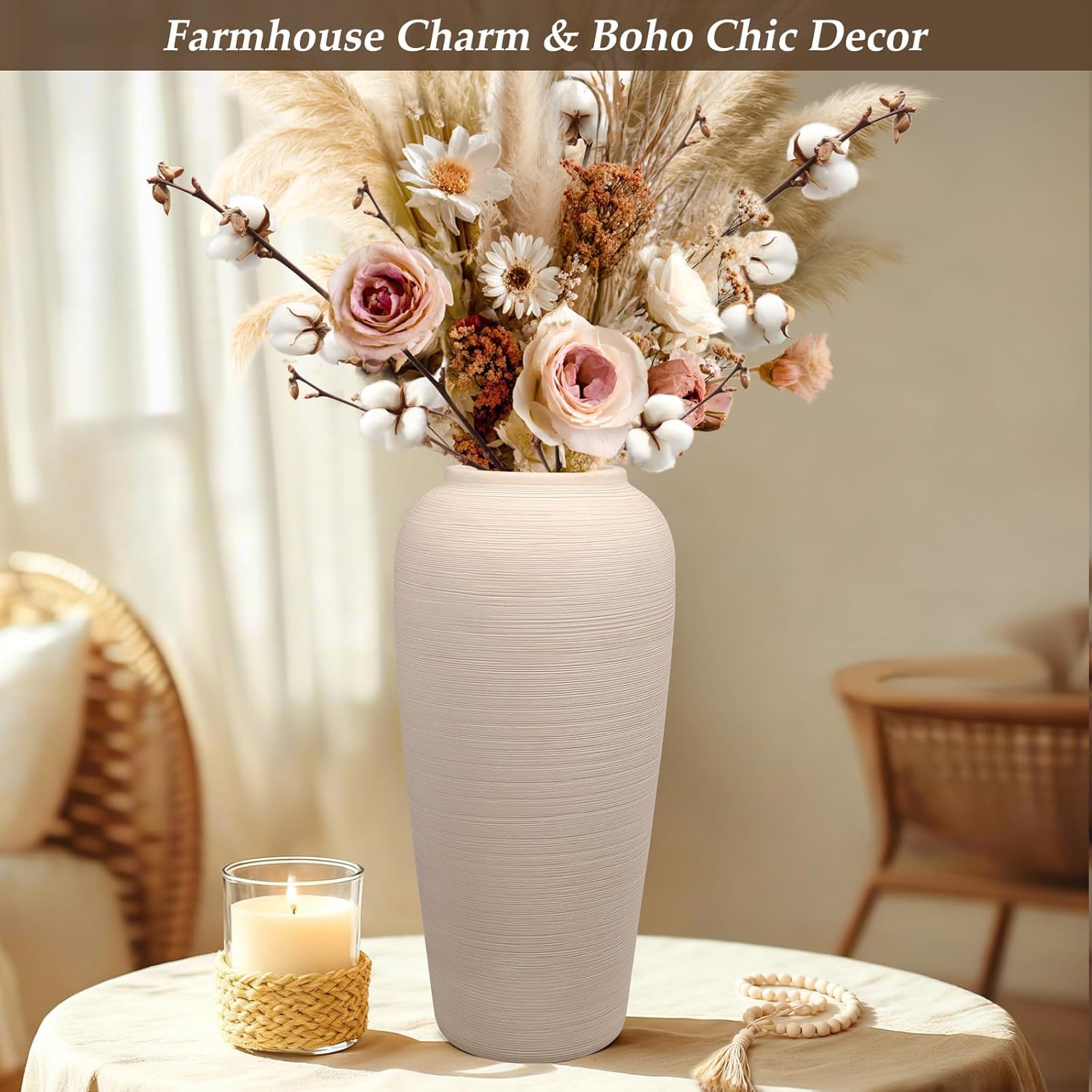 Cream Ceramic Vase / 12 Inch-tall-cream / 12 Inch