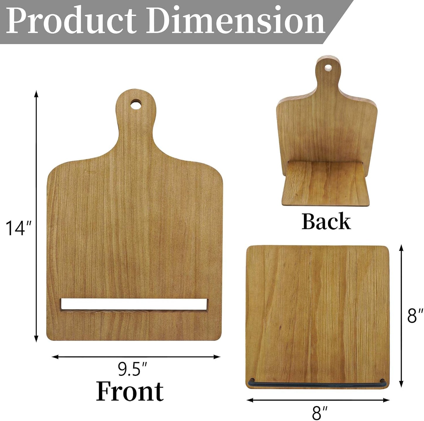 Brown Wood Cookbook Stand Holder: Adjustable Rest for Kitchen Counter | Counter top Cooking, Holds Thick Books, Fits
