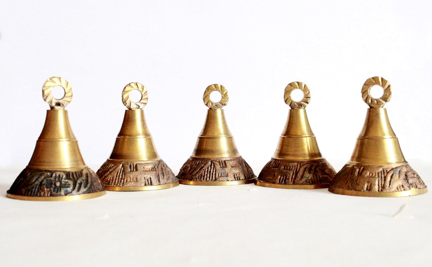 Solid Brass Pooja Bells with J Hook Home Decor Christmas Bell Wall Hanging Jingle Bell Ornaments New (24, Carving Bells