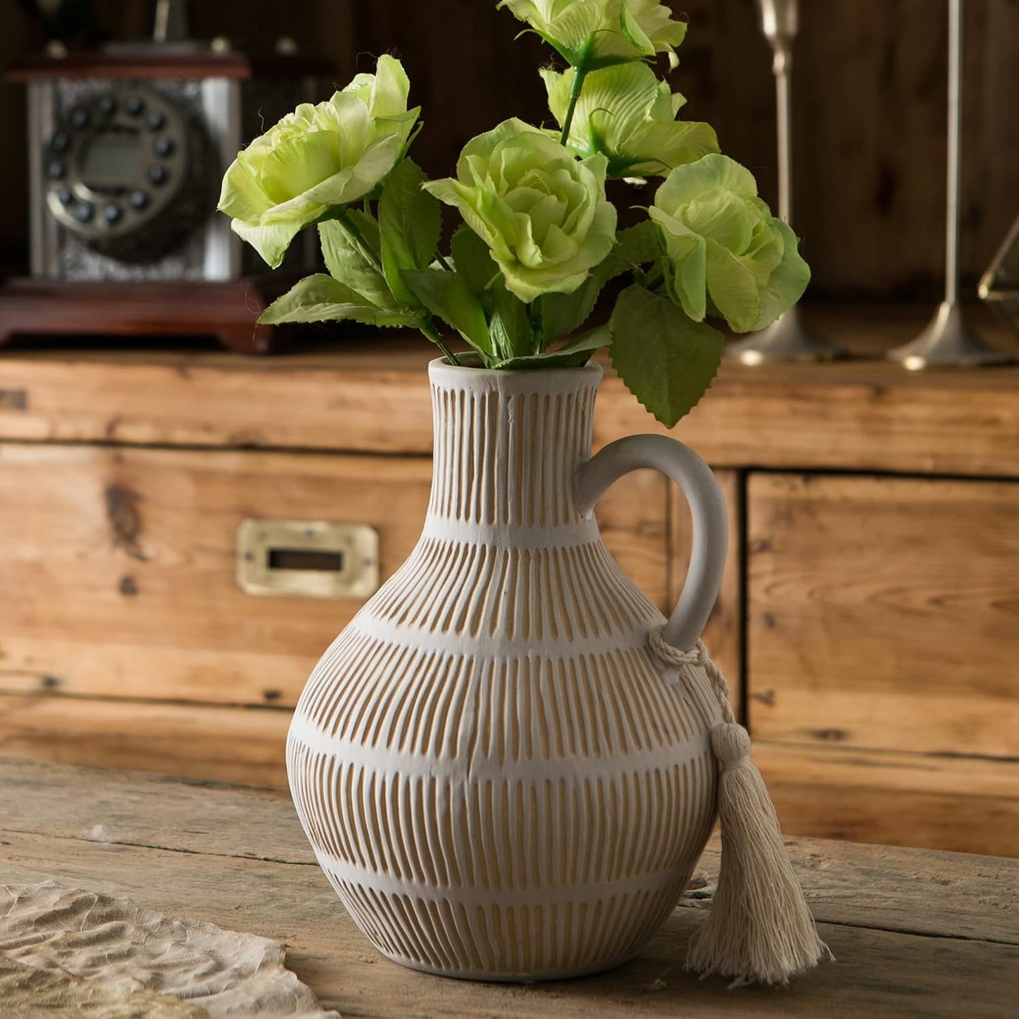 Rustic Ceramic Vase / Gray - Round
