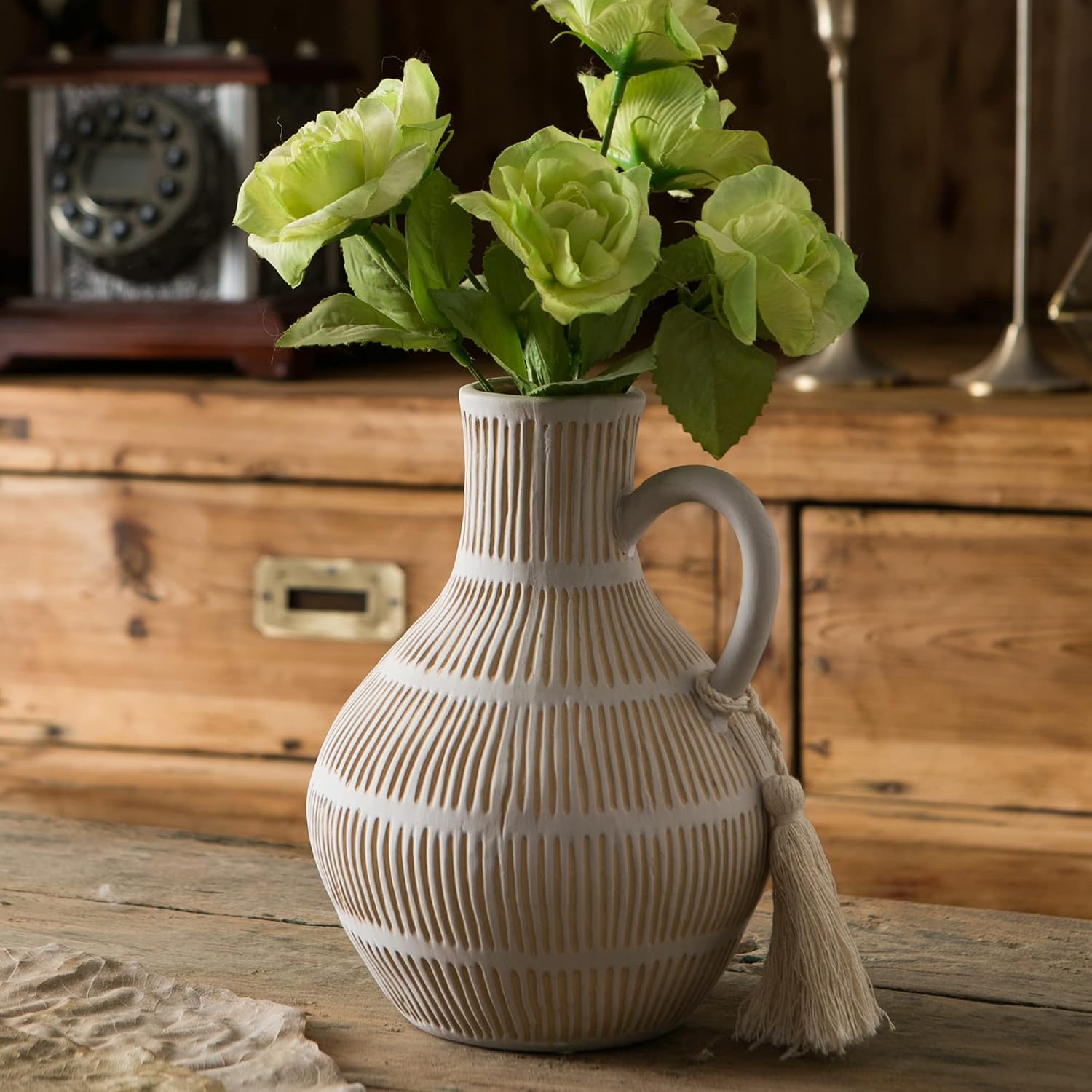 Rustic Ceramic Vase / Gray - Round
