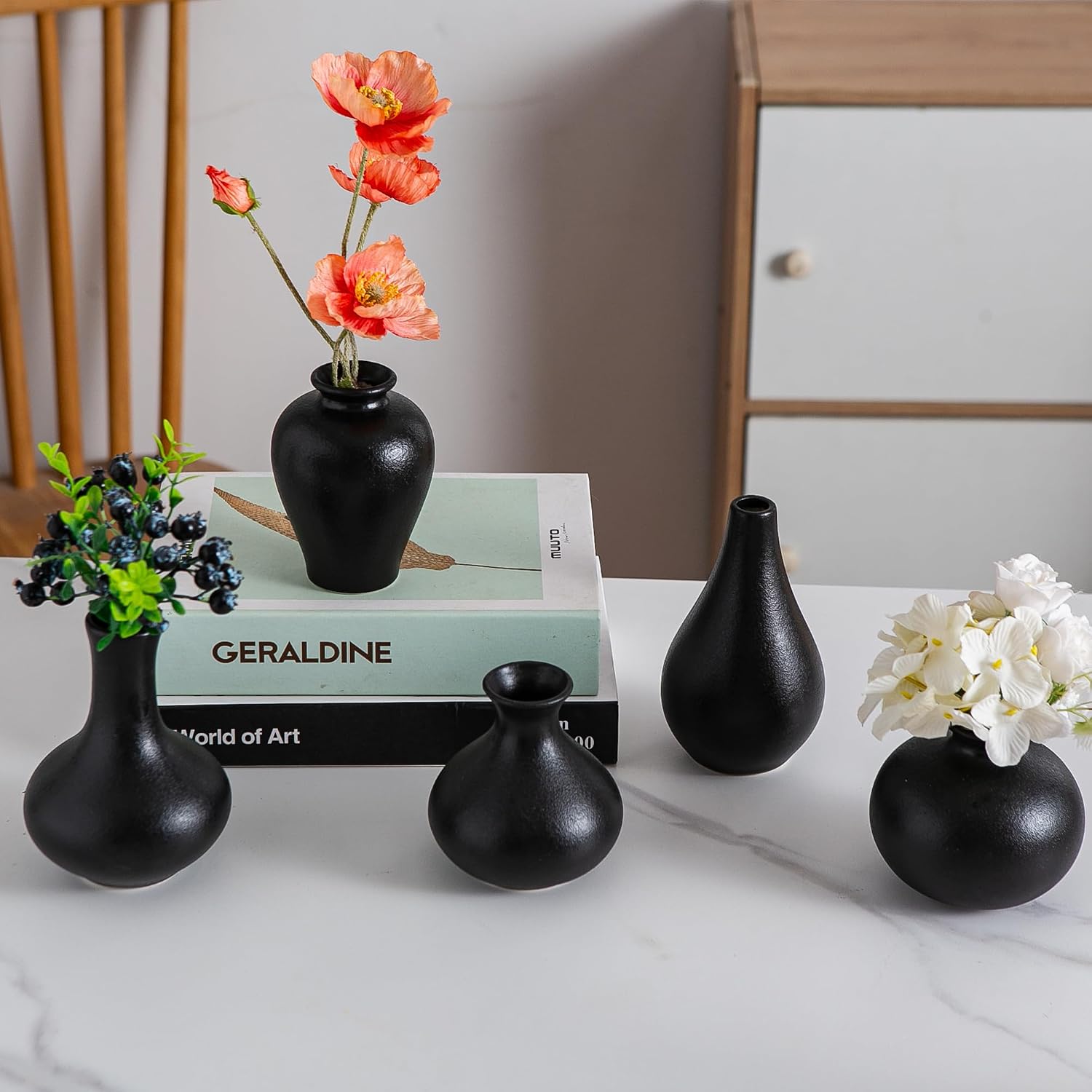 Black Ceramic Bud Vase / Small Black Vase / Set of 5