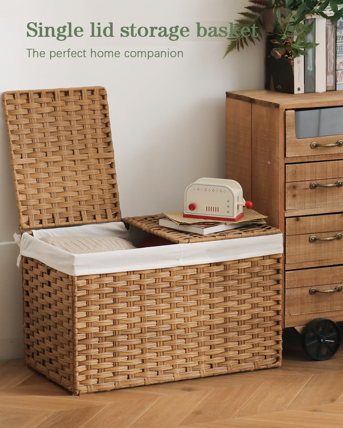 Lid Rattan Storage Basket / Natural / 105l-25.2l*15.4w*16.1h