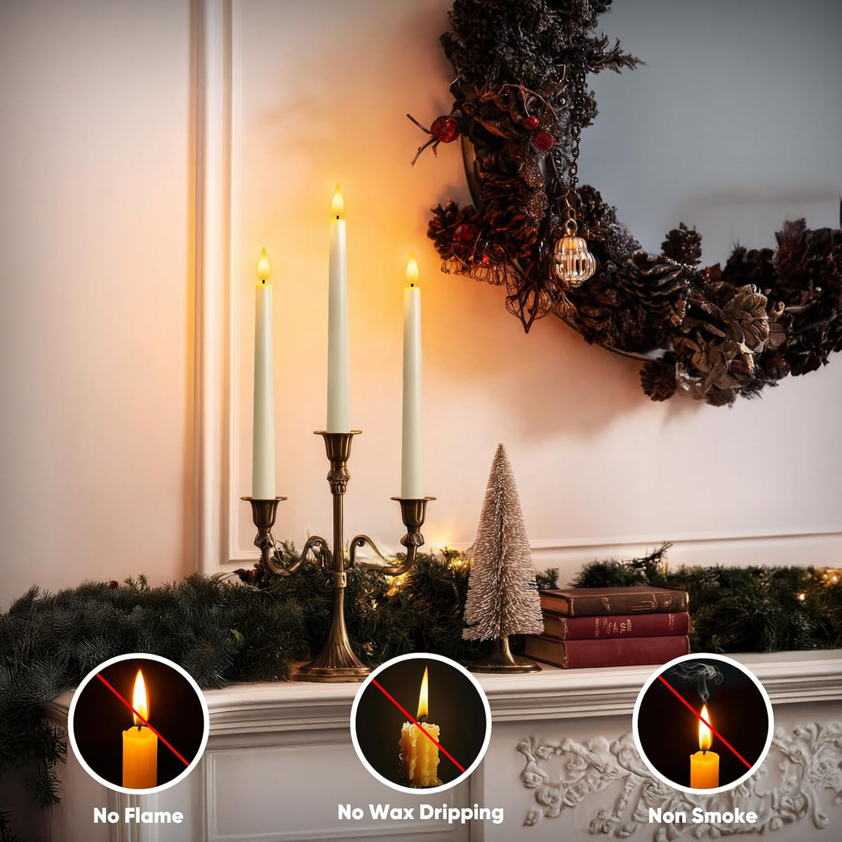 12 Pcs Flameless Taper Candles with Remote, Timer, Plastic Battery Operated Window Candles, 9.6 Inches Ivory LED