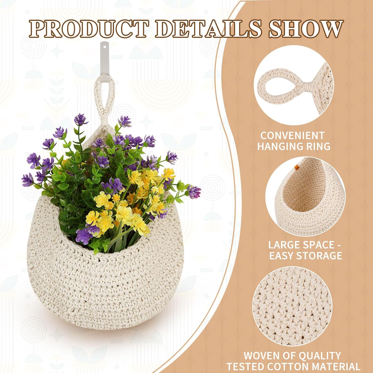 Boho Wall Hanging Basket / White / Set of 6