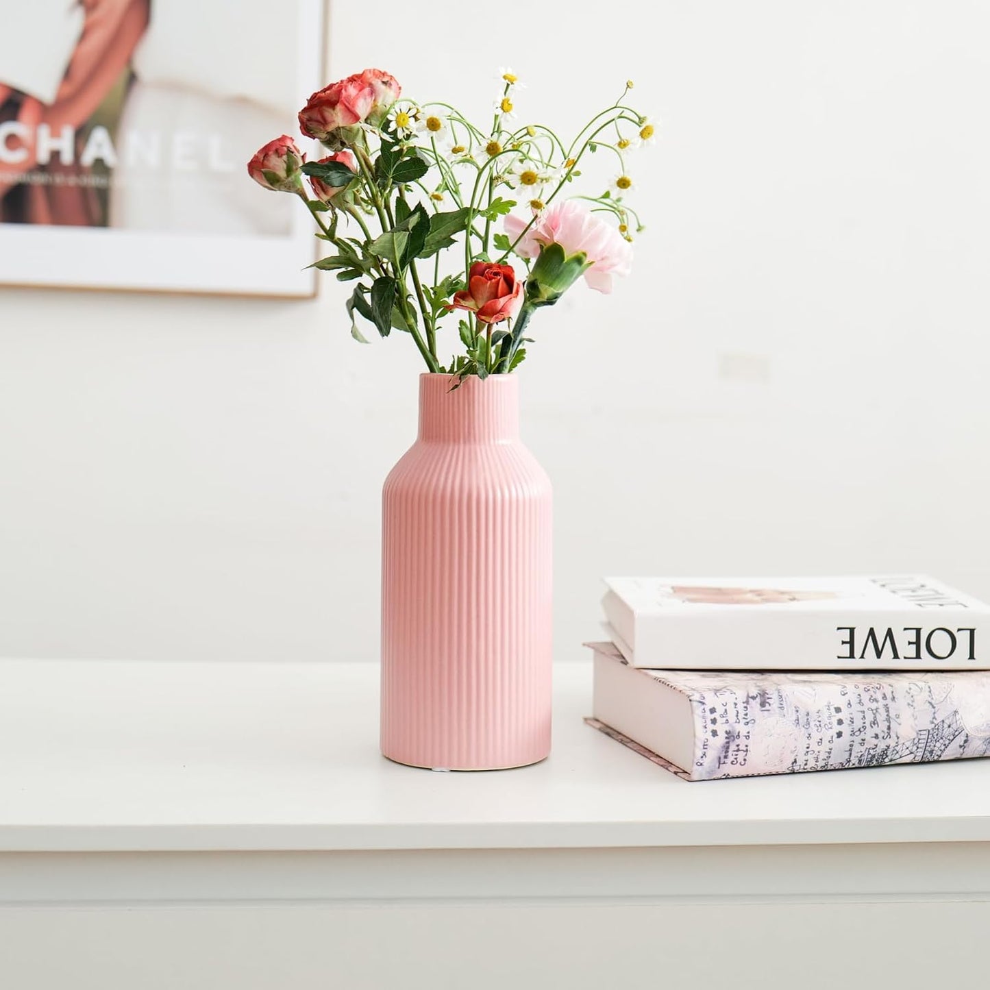 Bohemian Ceramic Vase / Pink / 8in