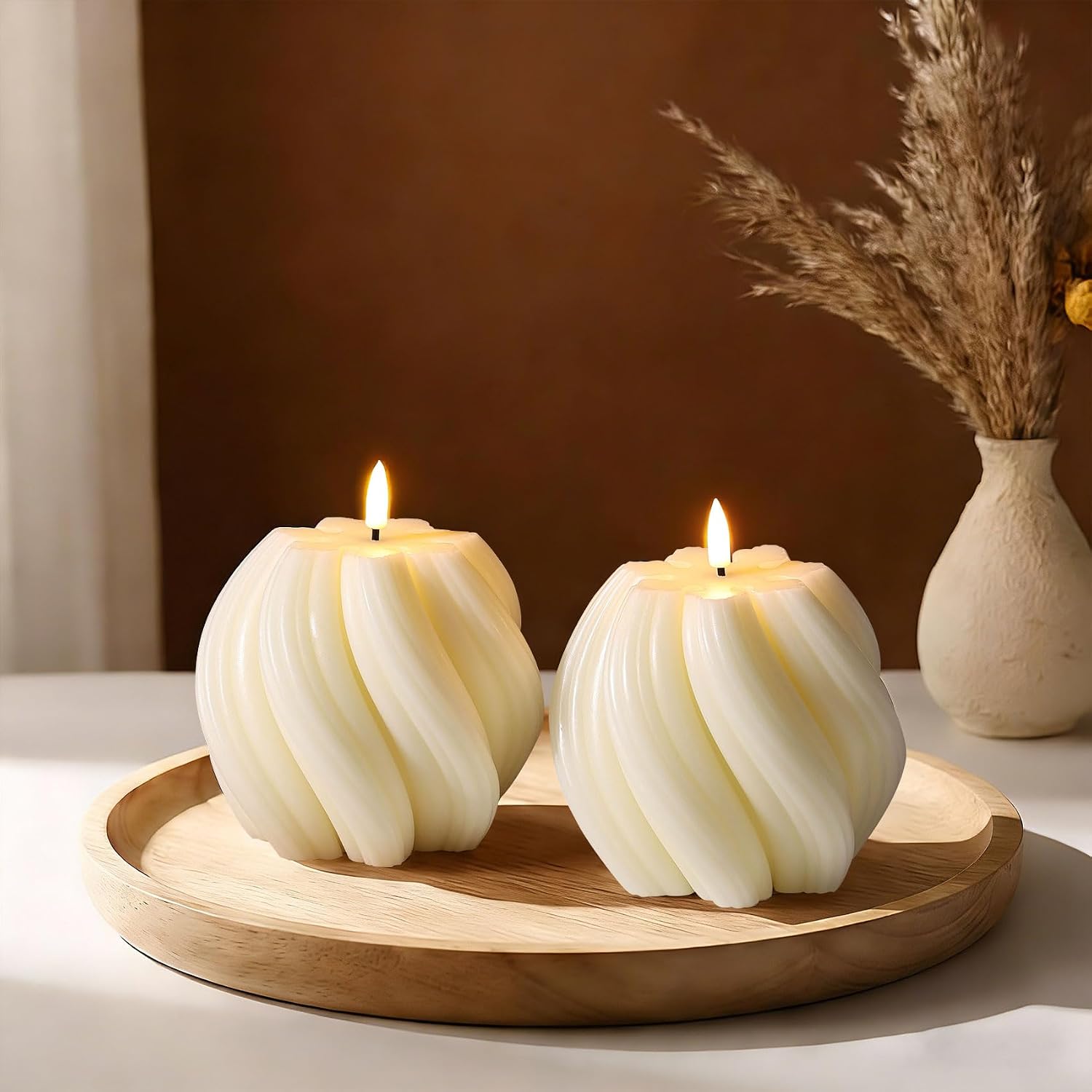 Swirl Flameless Candles / Cream White / Set of 2