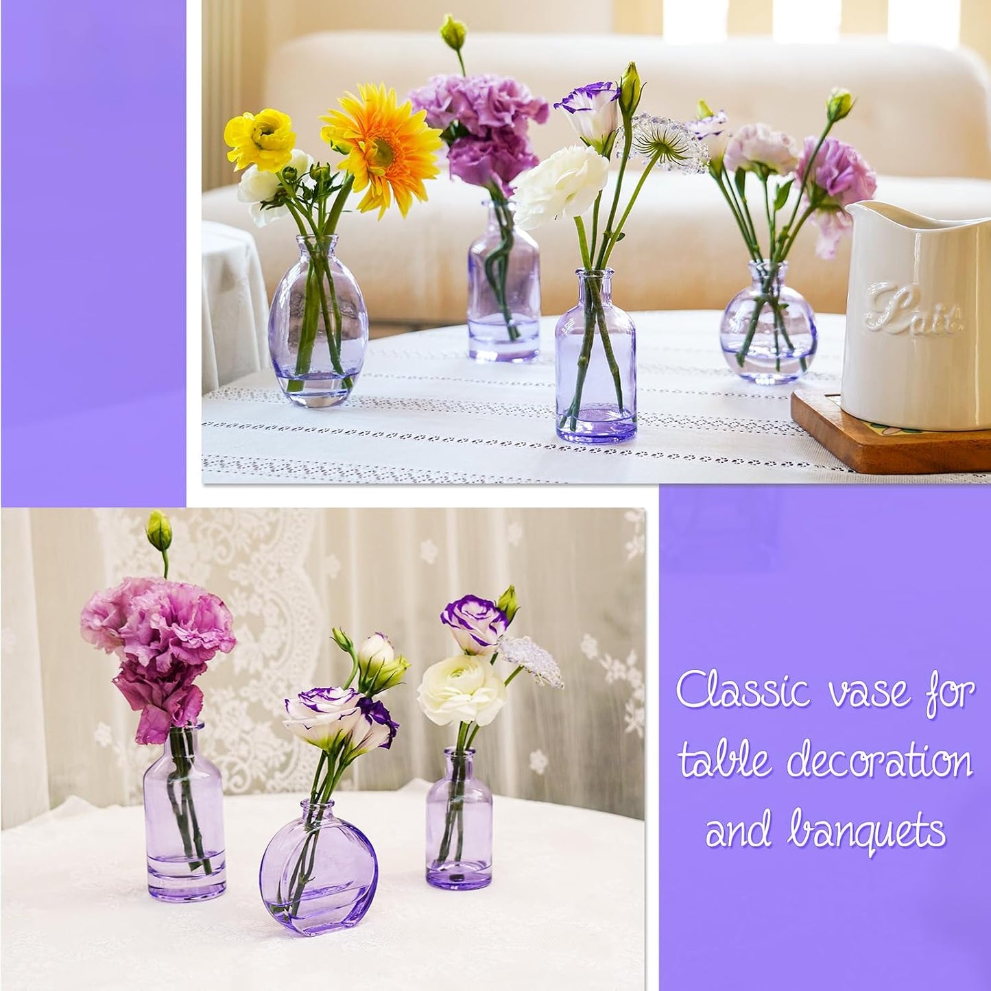 Glass Bud Vases / Purple / Set of 12