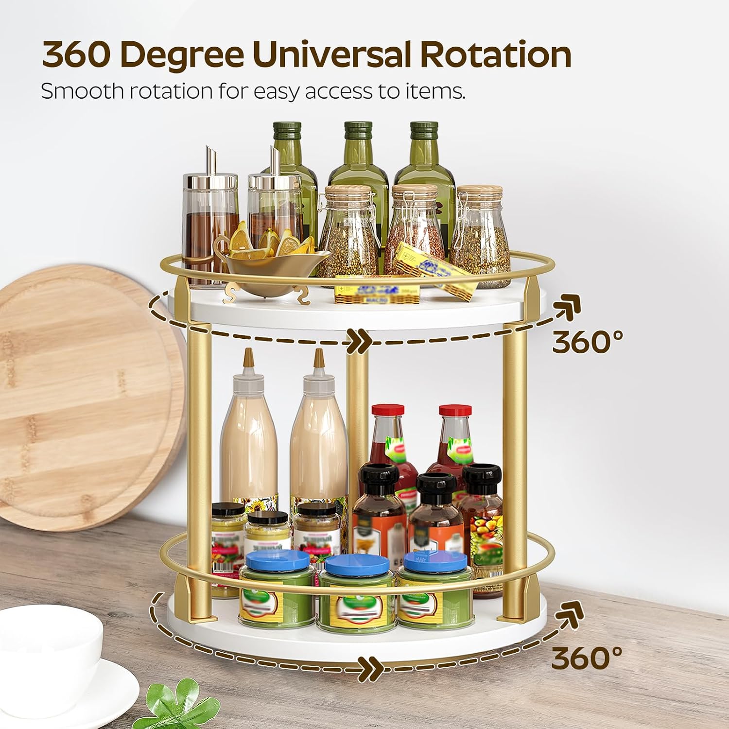 Lazy Susan Organizer, Rotating Spice Rack, 2 Tier Spice Turntable Organizer, Industrial Turntable Spice Holder, for