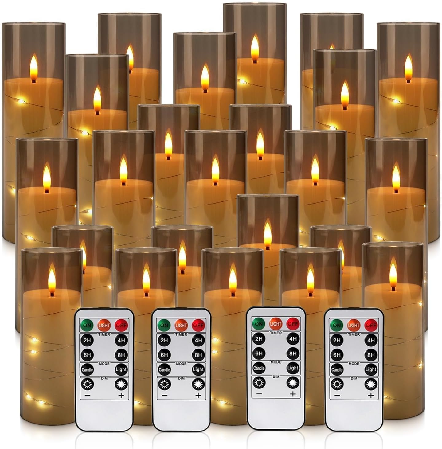 24 Pack Flameless LED Pillar Candles with Remote & Timer, Flickering Battery Operated Candles with Embedded Starry
