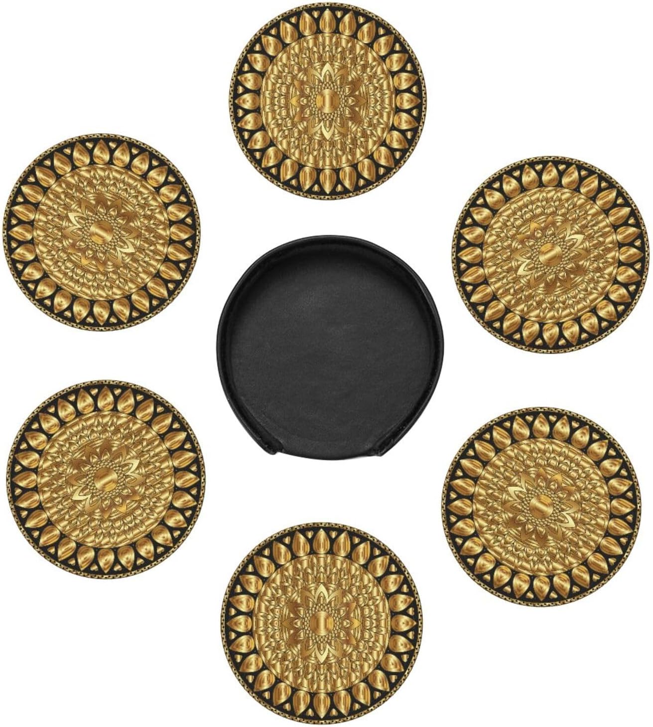 Holder Stand / Pu Leather Absorbent Coasters / Set of 6