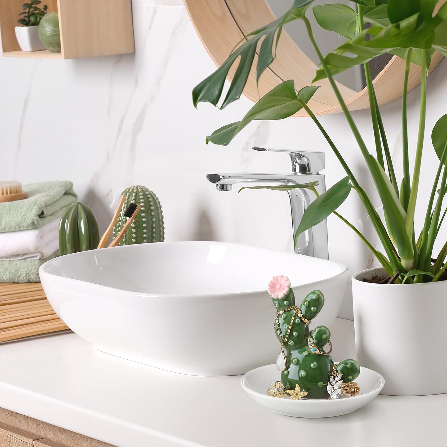 Cactus Ring Holder Ceramic Dish for Women Jewelry Tray Ring Dish Tropical Decor Trinket Rack Western