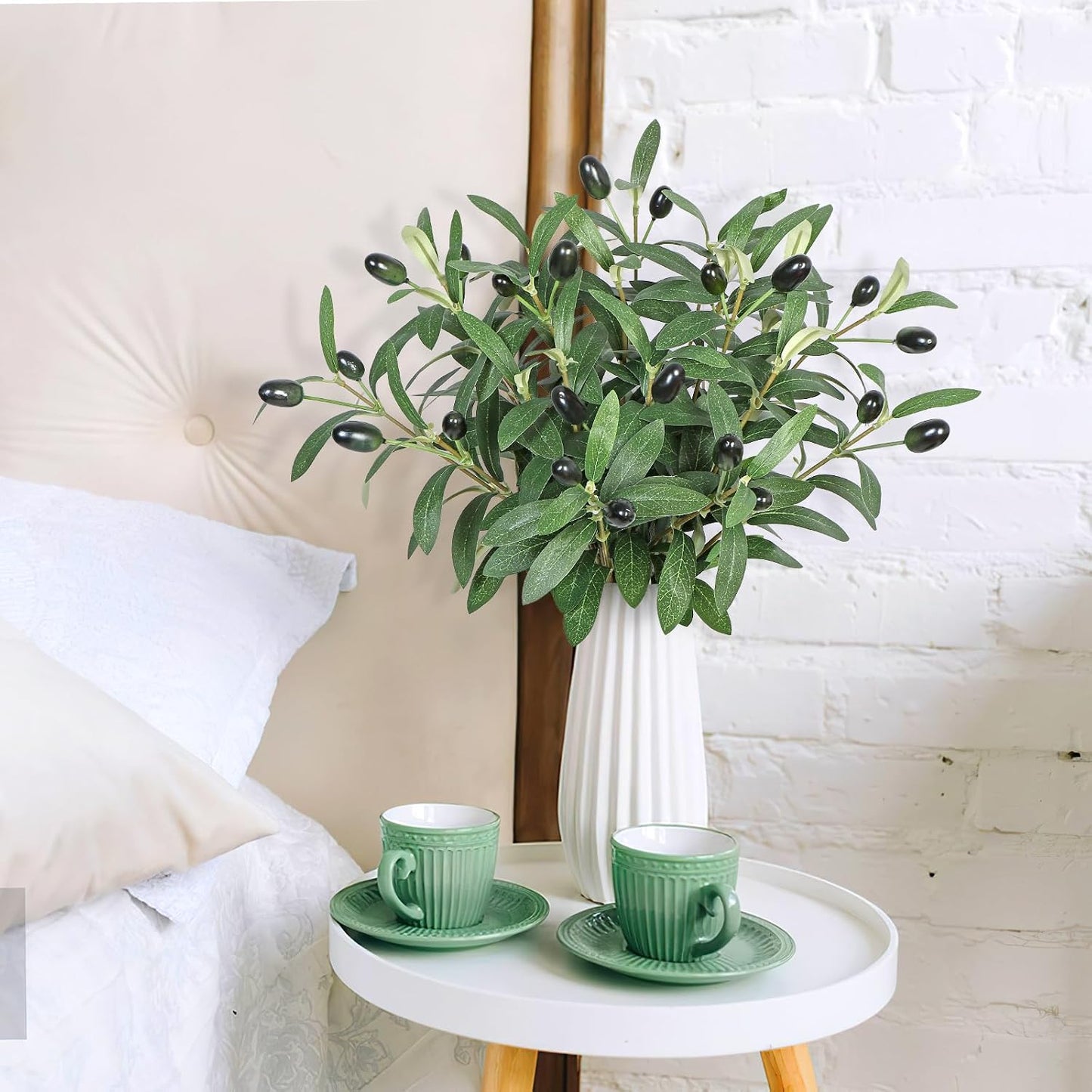 Artificial Olive Branches Faux Olives Plants Greenery Stems / Set of 12
