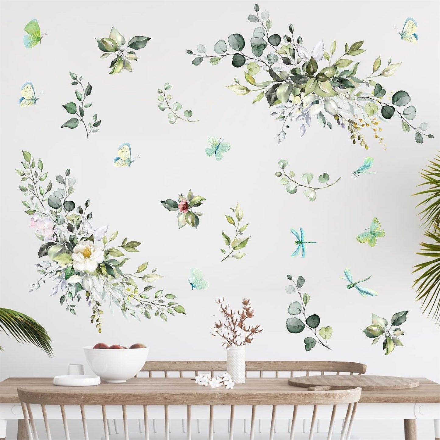 Leaves Wall Decal Botanical Vinyl Decals Peel and Stick Rustic Hanging Vines Art Mural / Green