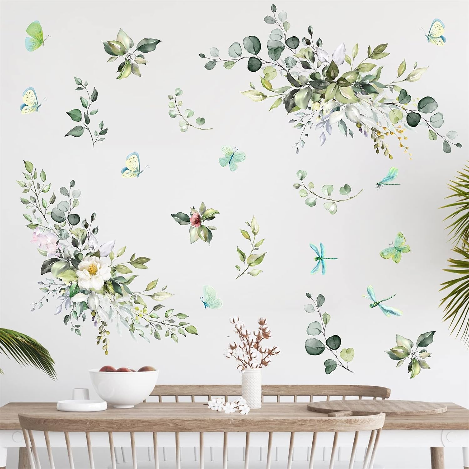 Leaves Wall Decal Botanical Vinyl Decals Peel and Stick Rustic Hanging Vines Art Mural / Green