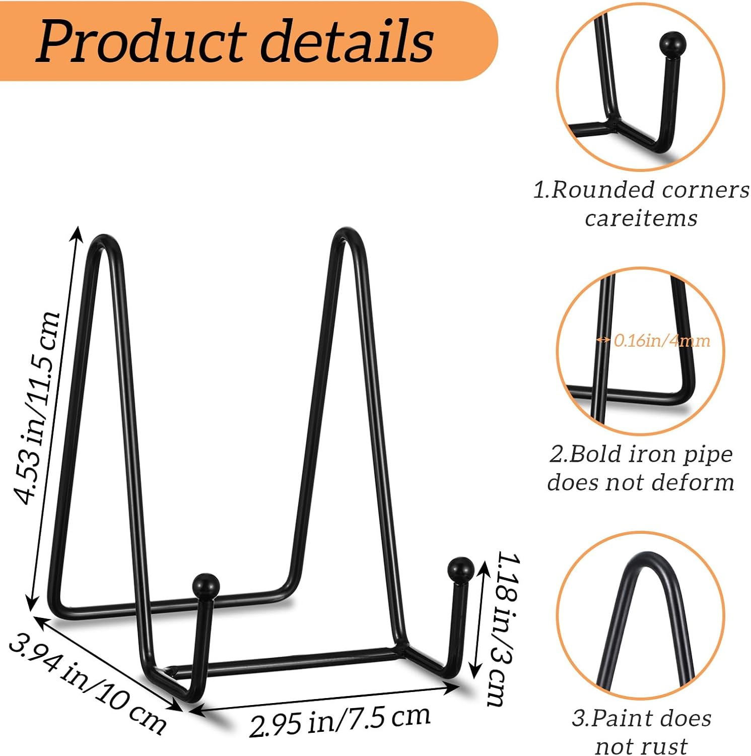 Metal Plate Holder Picture Stand for Picture / Black / 4.5 Inch / Set of 18