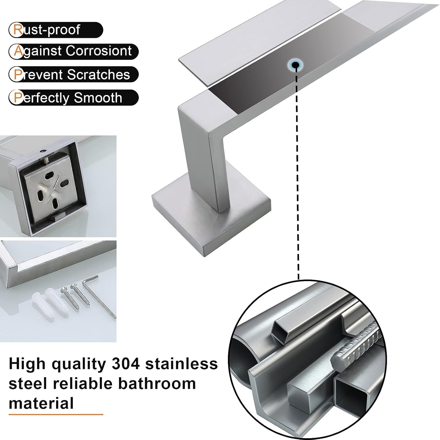 YACVCL 5-Piece Bathroom Hardware Accessories Set 23.6 inch Towel Bar Towel Rack Sets Modern Towel Ring Kit Stainless