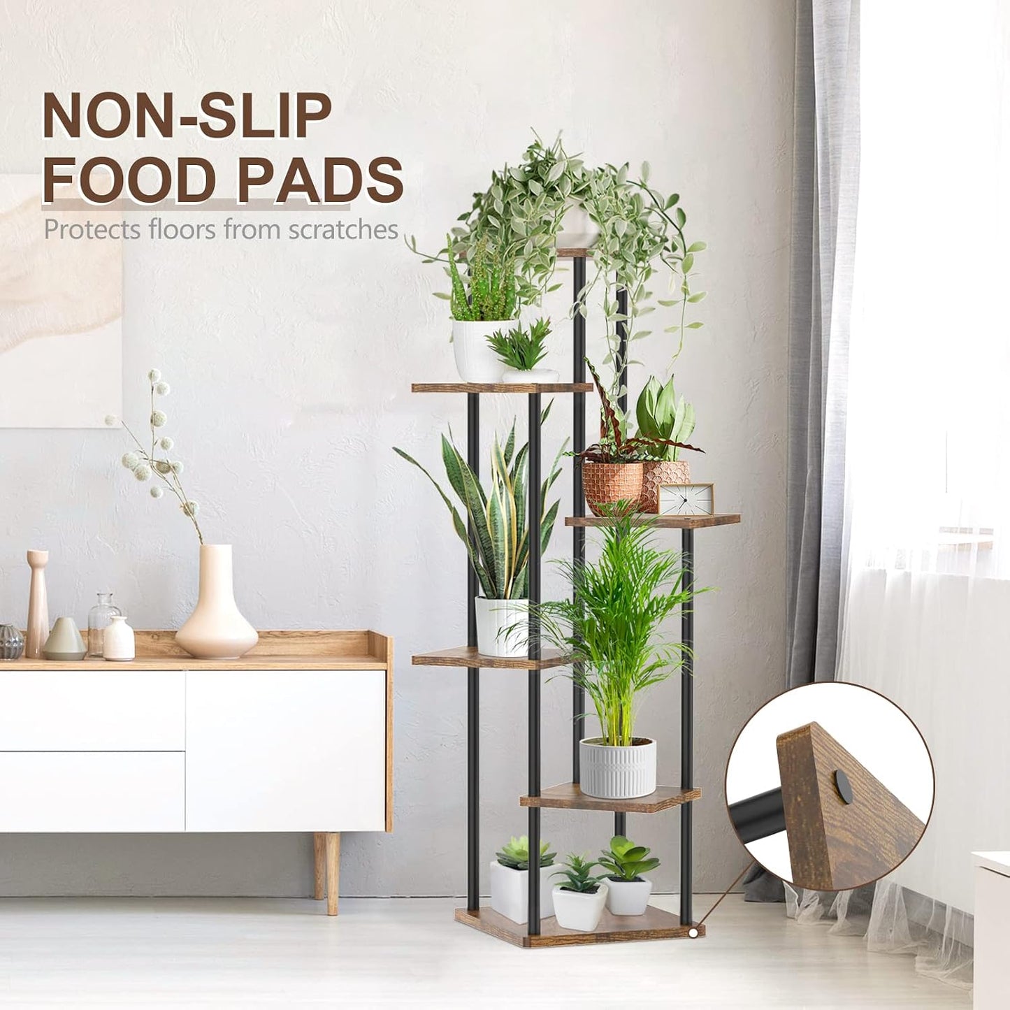 Oppro Plant Stand Indoor Outdoor, 6 Tier Corner Tall Metal Wood Shelf | Muti-Level Planter Holder, Sturdy Large