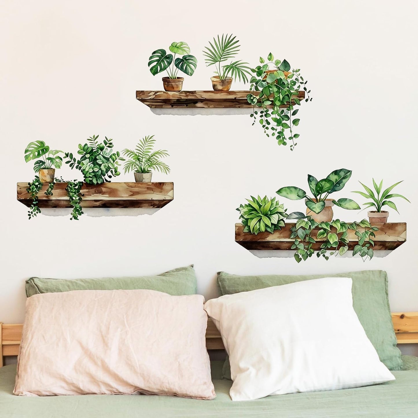 3D Bonsai Tropical Vine Leaves Wall Stickers / Green Plant Wall Decals