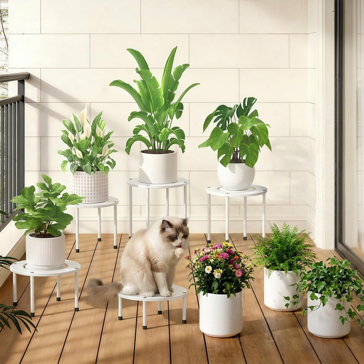 iDavosic.ly 5-Pack Metal Plant Stands for Indoor Outdoor, 10'' Small, White | Flower Pot Holder, Anti-Rust Heavy Duty