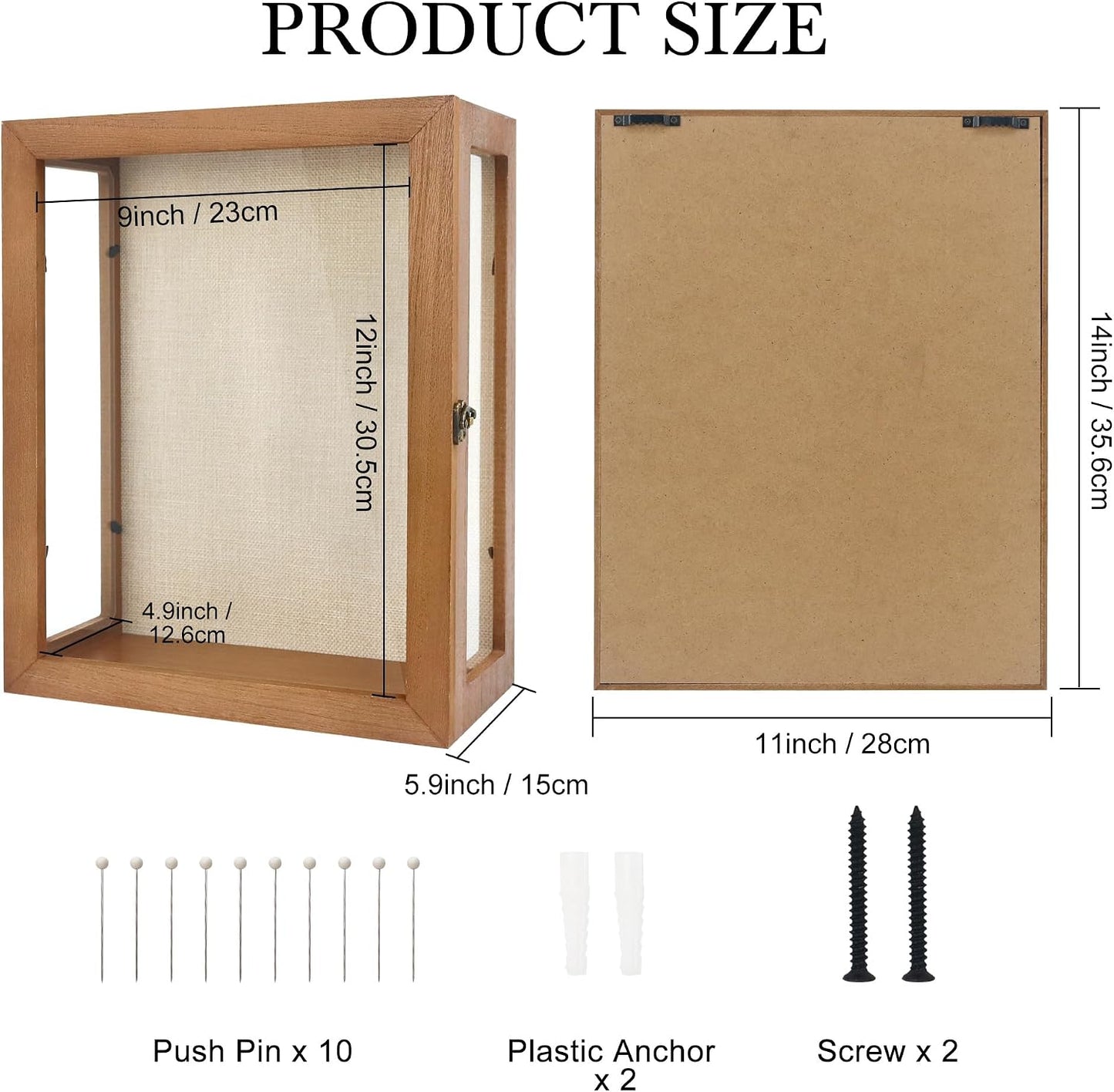 11x14x6 Extra Deep Shadow Box with 3 Removable Panels,Carbonized | Wood Display Case for Wall Mounted or Tabletop