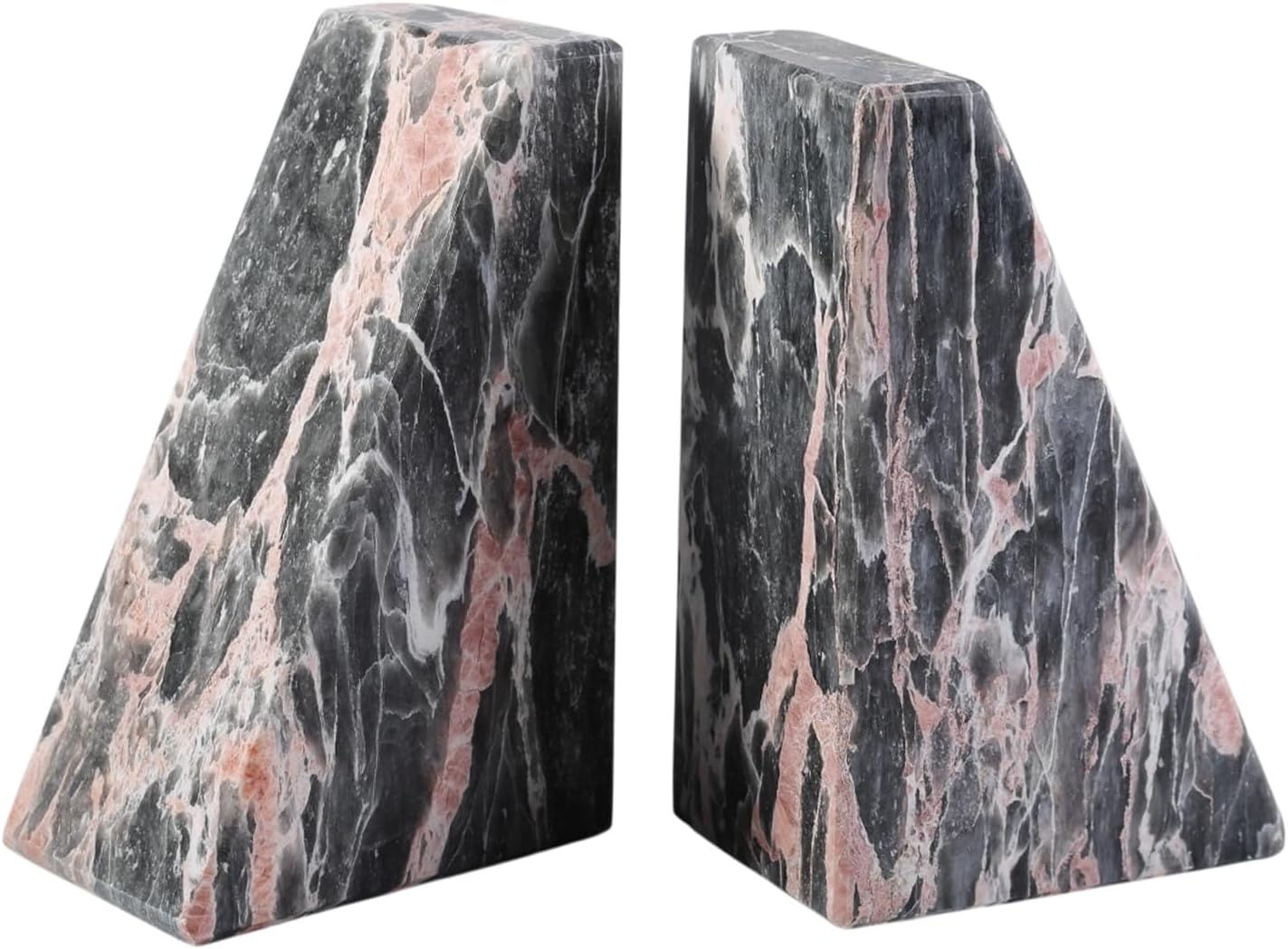 Marble Bookends / Large Bookends for Heavy Books / Grey&pink