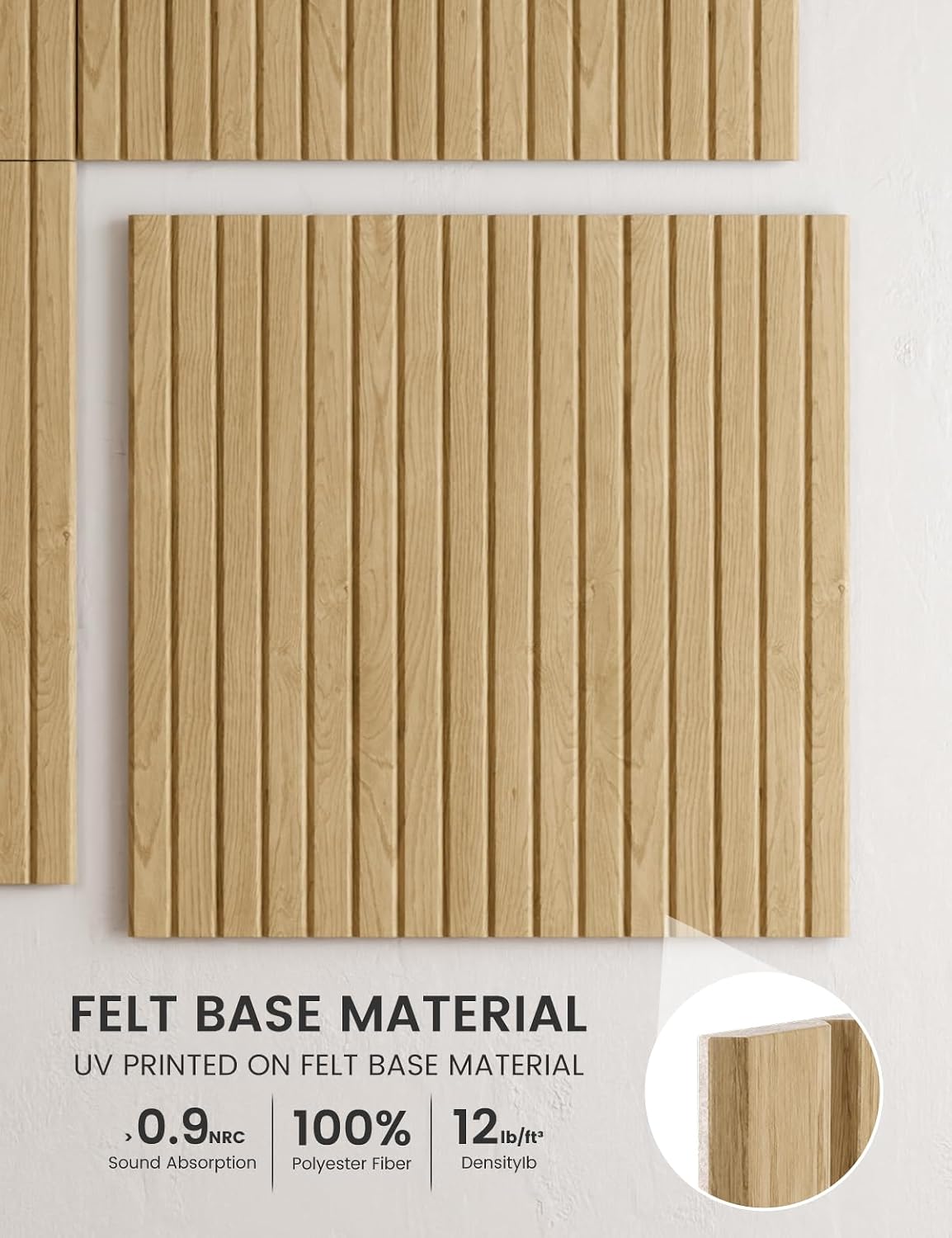 Fluxynara 6-Pack Large Felt Bulletin Board, Natural Oak Slat | 70.87" x 47.24" Cork Board Alternative, Acoustic Wall