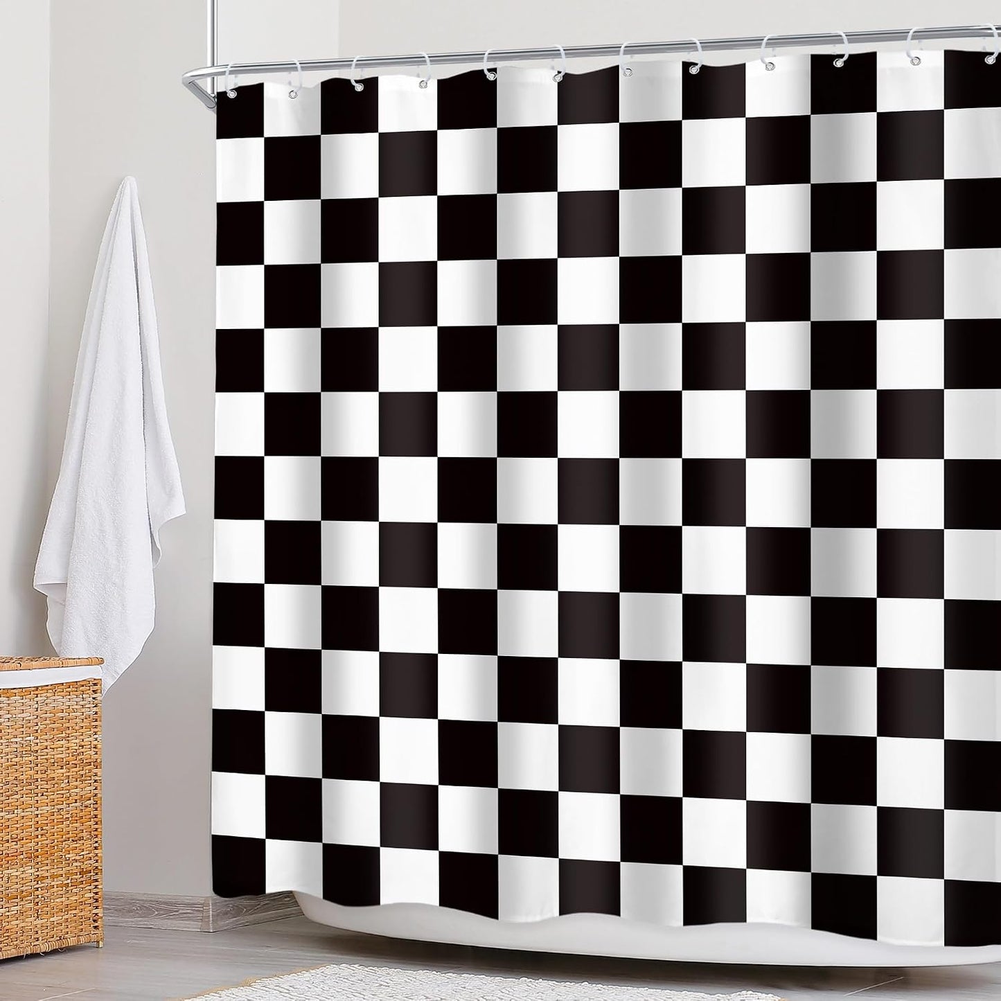 Checkered Shower Curtain L Black and White Kids Boys / 01 Black White / 72"W x 72"L / 72 x 72