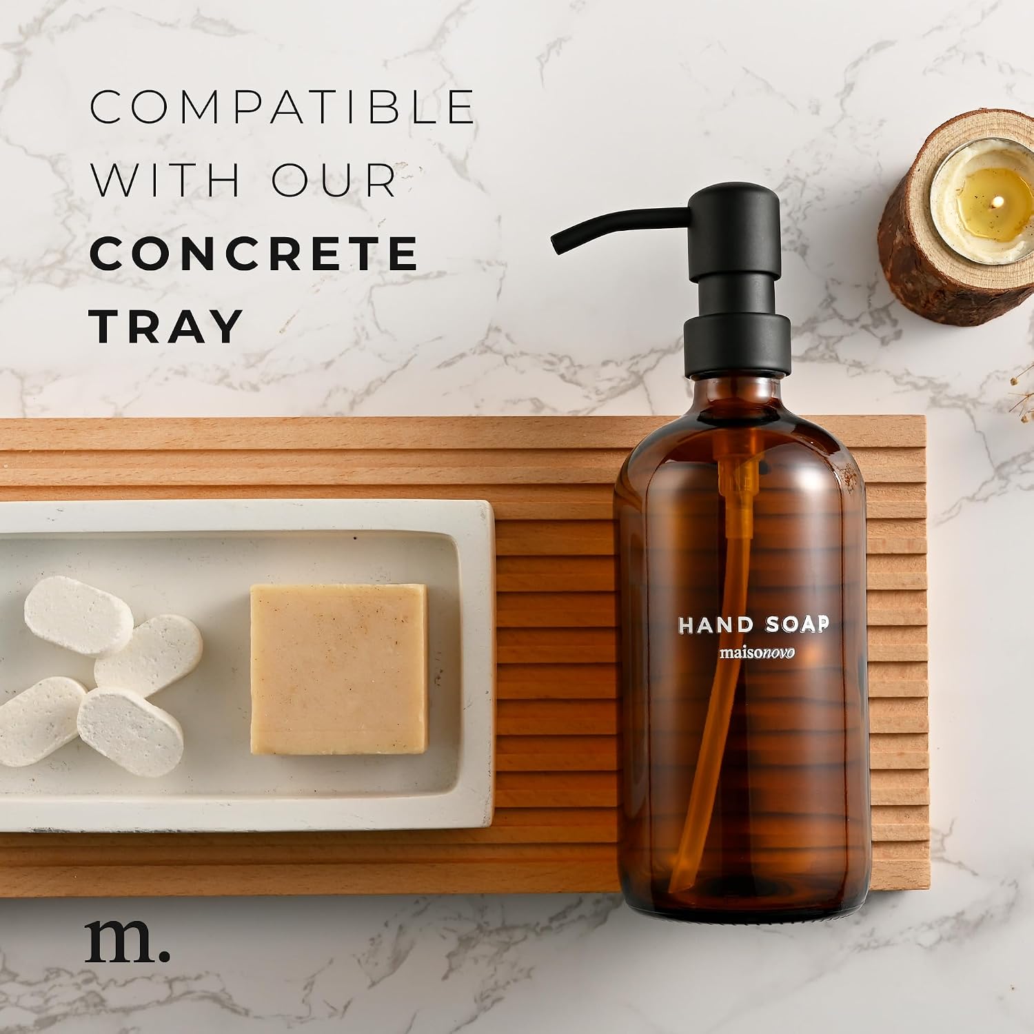 MaisoNovo Soap Dispenser 2-Piece Set | 16.9oz Amber Bottles with Black Plastic Pumps