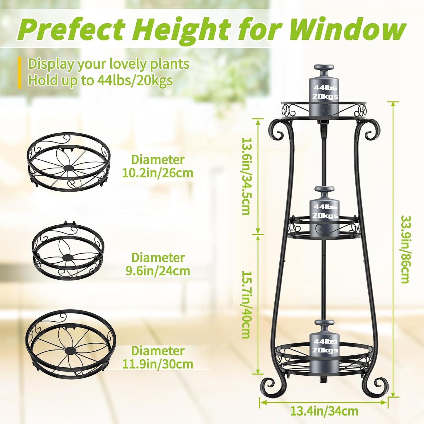 KMOTASUO 3 Tier Metal Plant Stand Tall for Indoor Outdoor Corner, Black | Heavy Duty Flower Holder Rack, Modern