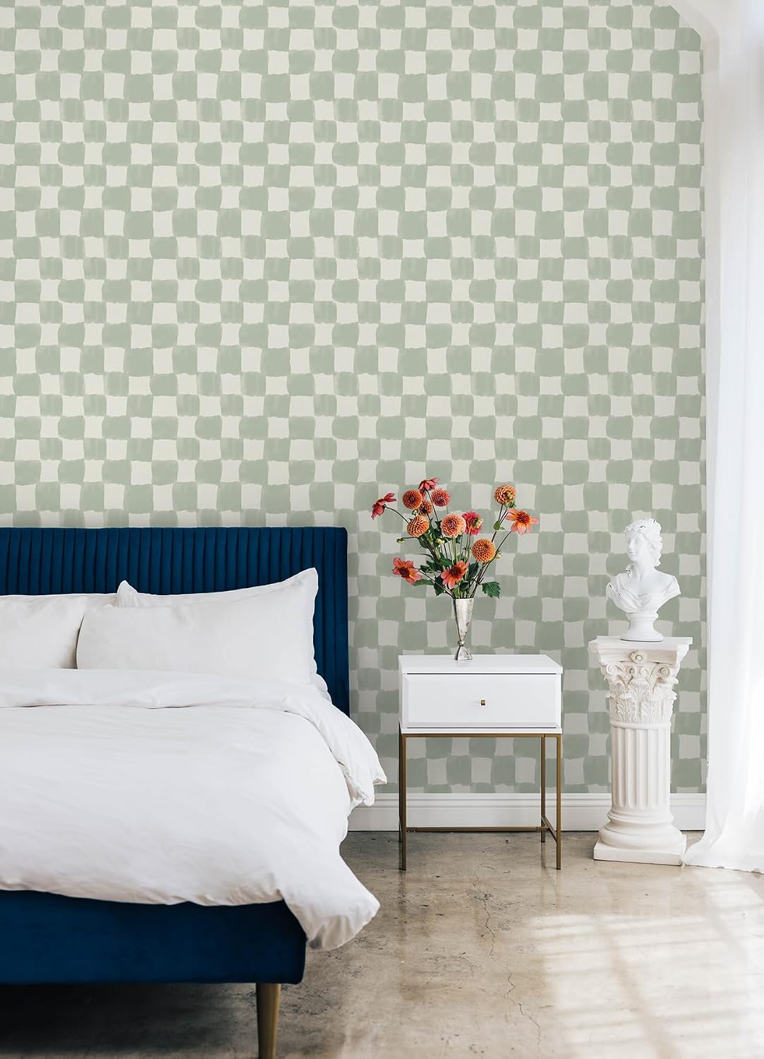 RoomMates Tess Watercolor Checker Sage Peel and Stick Wallpaper / Green