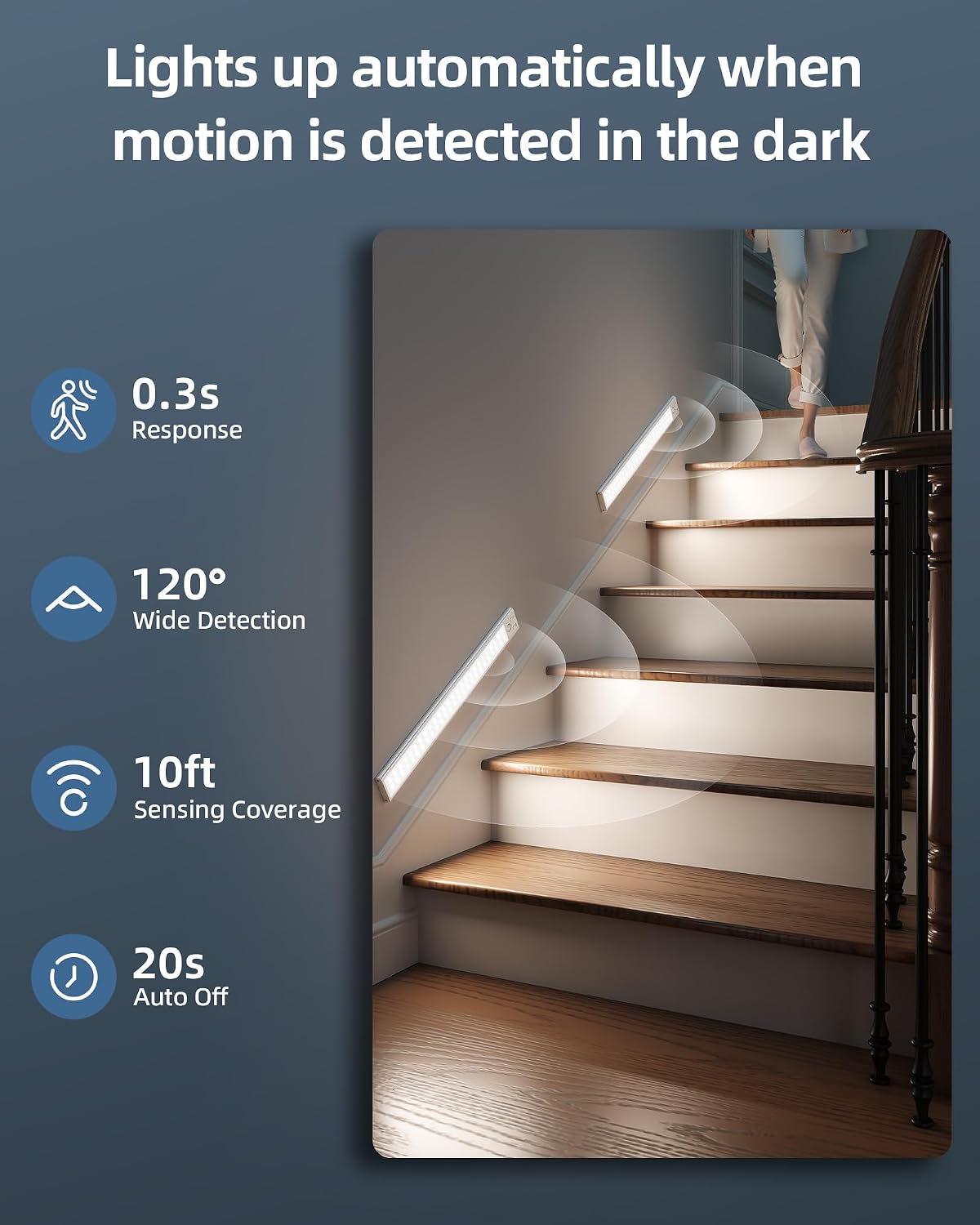 17" Under Cabinet Lights, Motion Sensor Light, Wireless Closet Lights, 3 Color Temps, 4000mAh Rechargeable, Magnetic