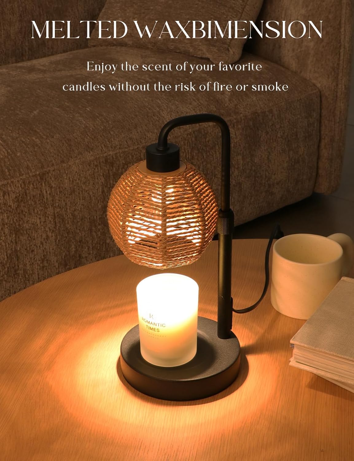 Candle Warmer Lamp with Timer Dimmable, Natural Weaving Boho Electric Candle Lamp, Wax Warmer Lamp for Mothers Day