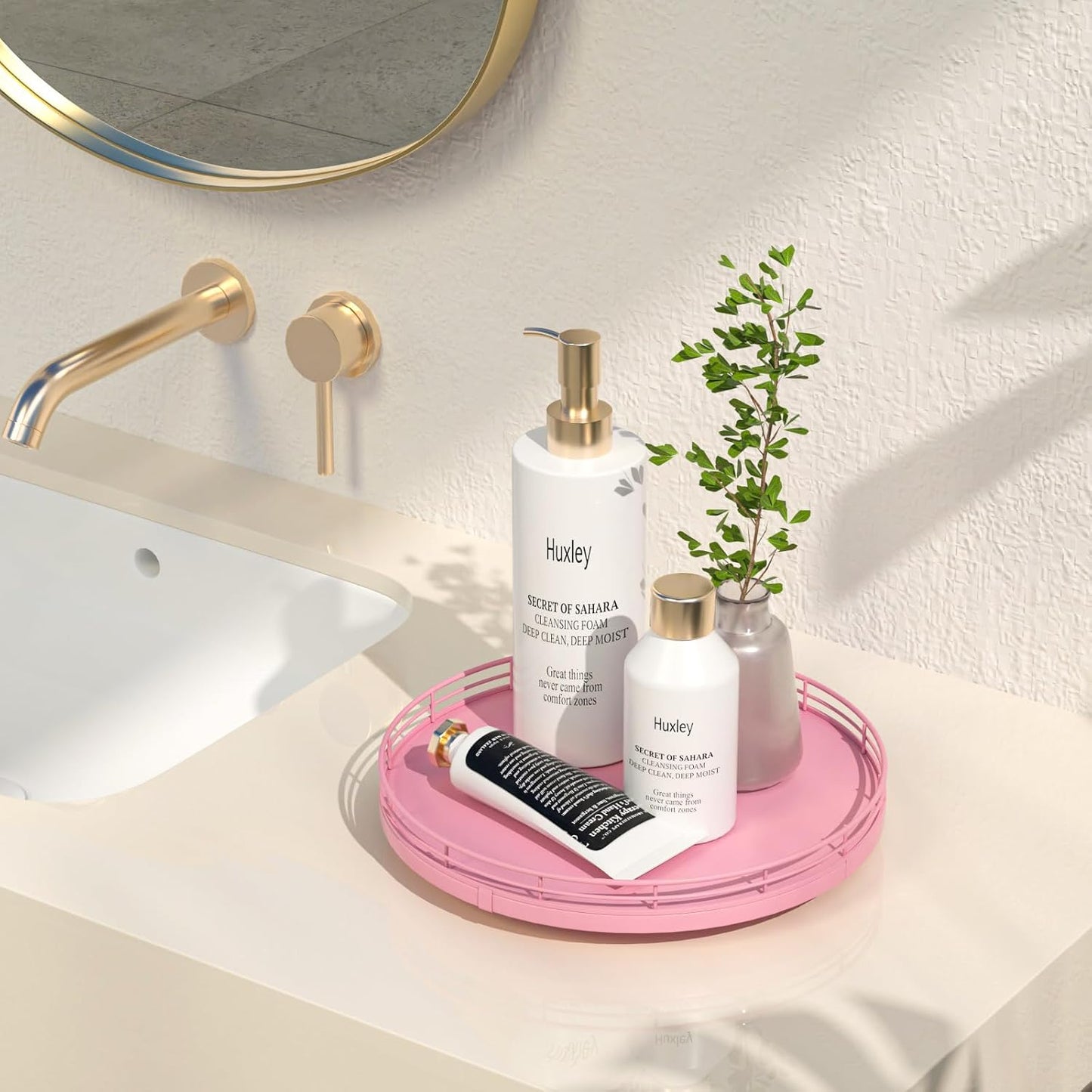 10" Oak Wood Bathroom Tray for Counter / Pink / Set of 10