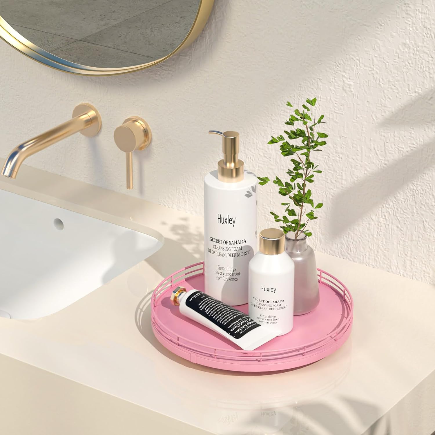 10" Oak Wood Bathroom Tray for Counter / Pink / Set of 10
