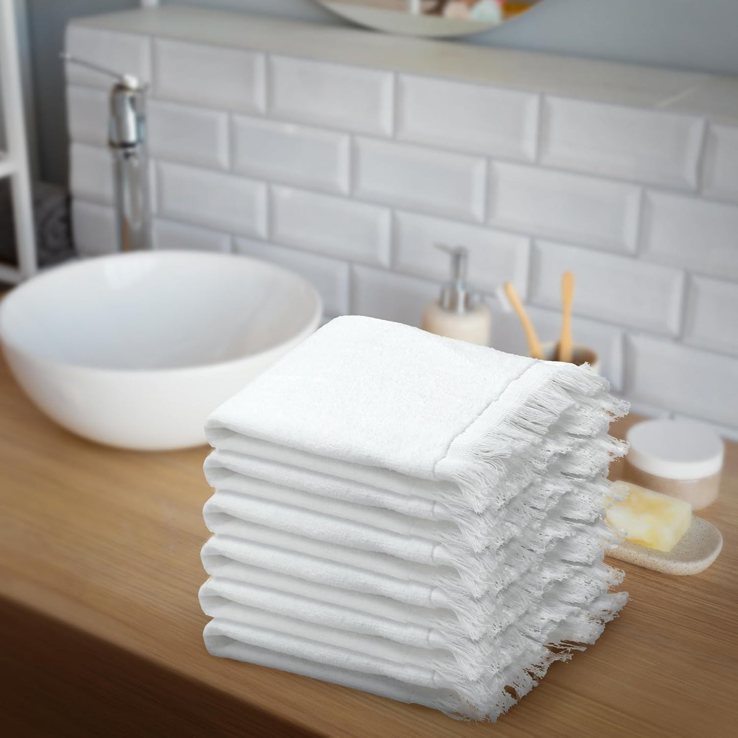 12 Pack - Hemmed Fringed Reversible Fingertip Terry Towel (Size 11" W x 18" L), Cotton (Gold) Promotional Priced
