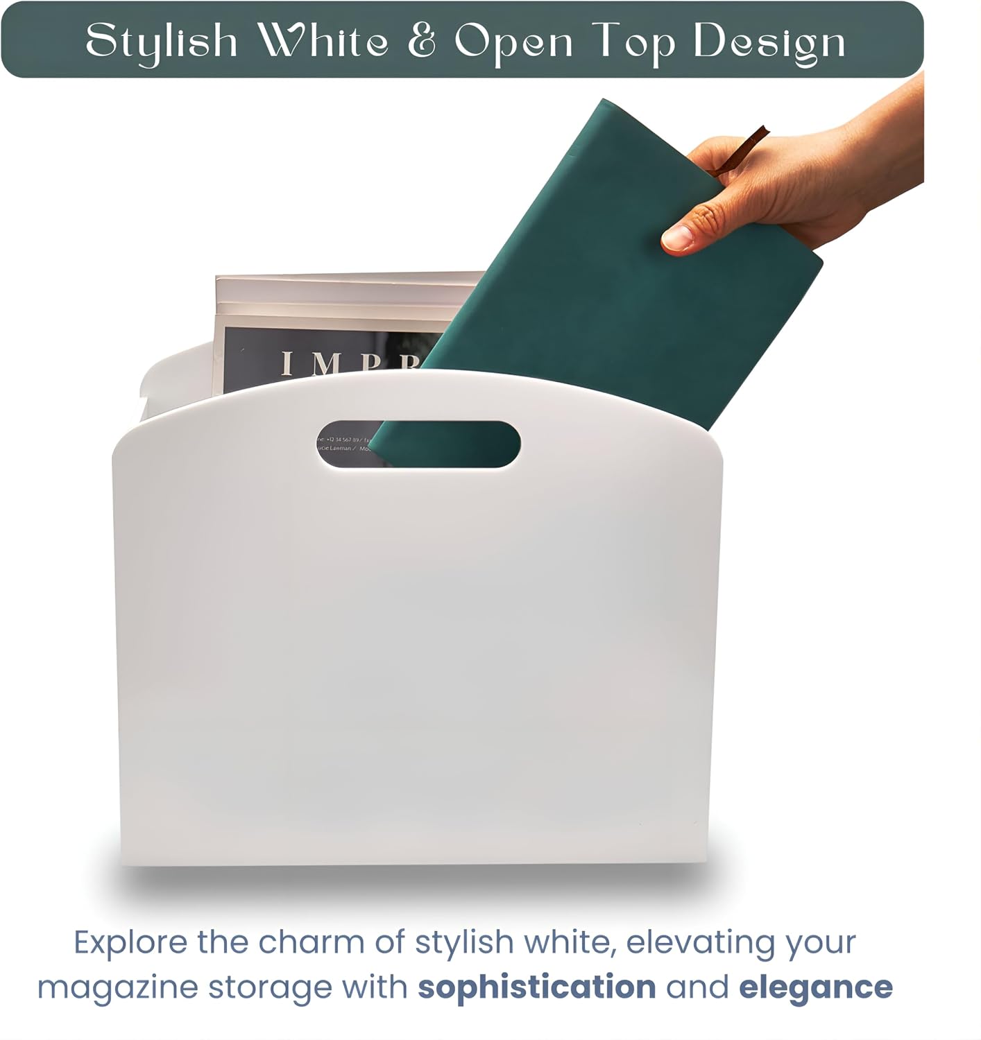 White Magazine Holder - Acrylic Magazine Rack Floor, Newspaper Stand with handles, Modern Lucite Magazine and Book