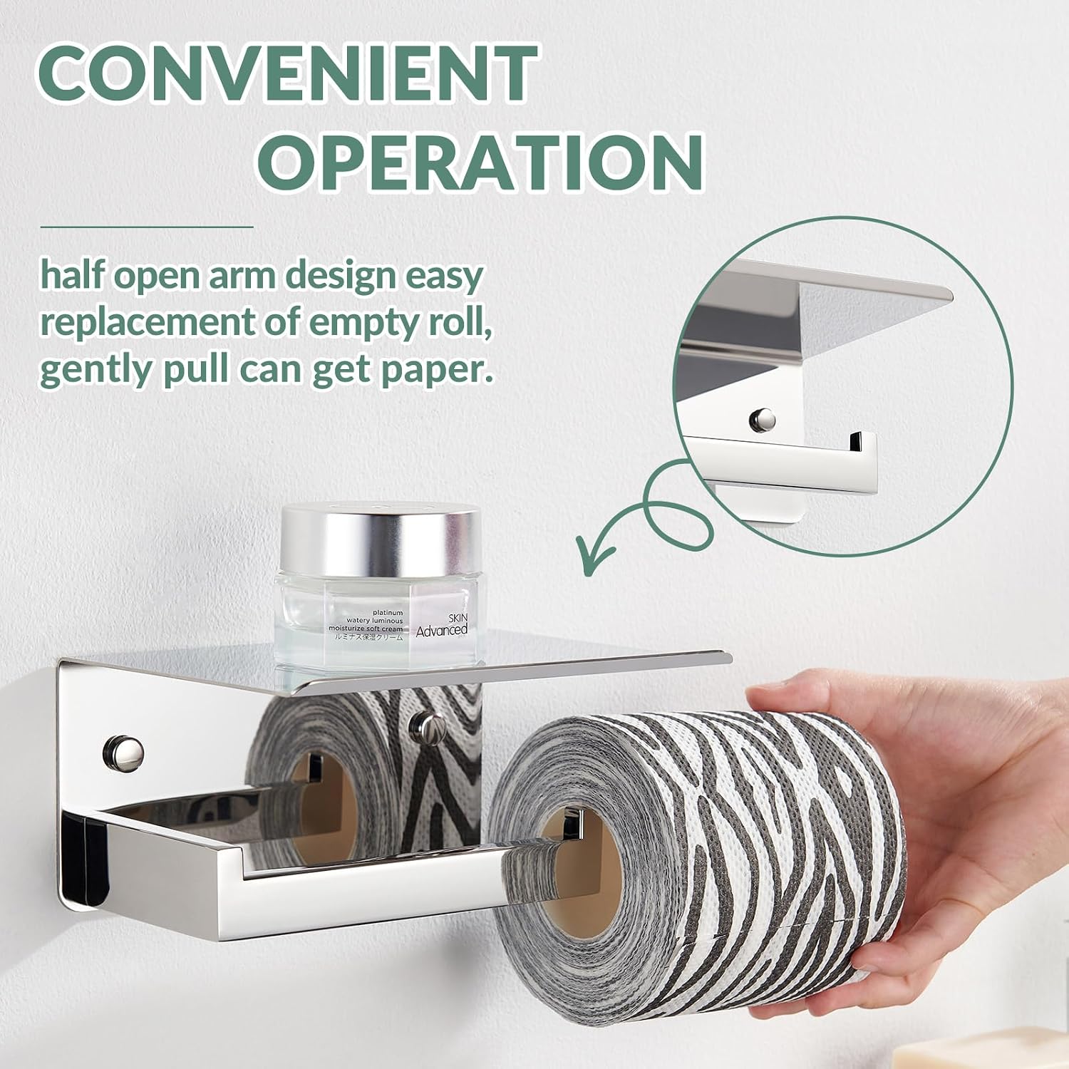 APLusee Polished Chrome Toilet Paper Holder with Phone Shelf, Wall Mounted | 304 Stainless Steel, Rust-resistant Tissue