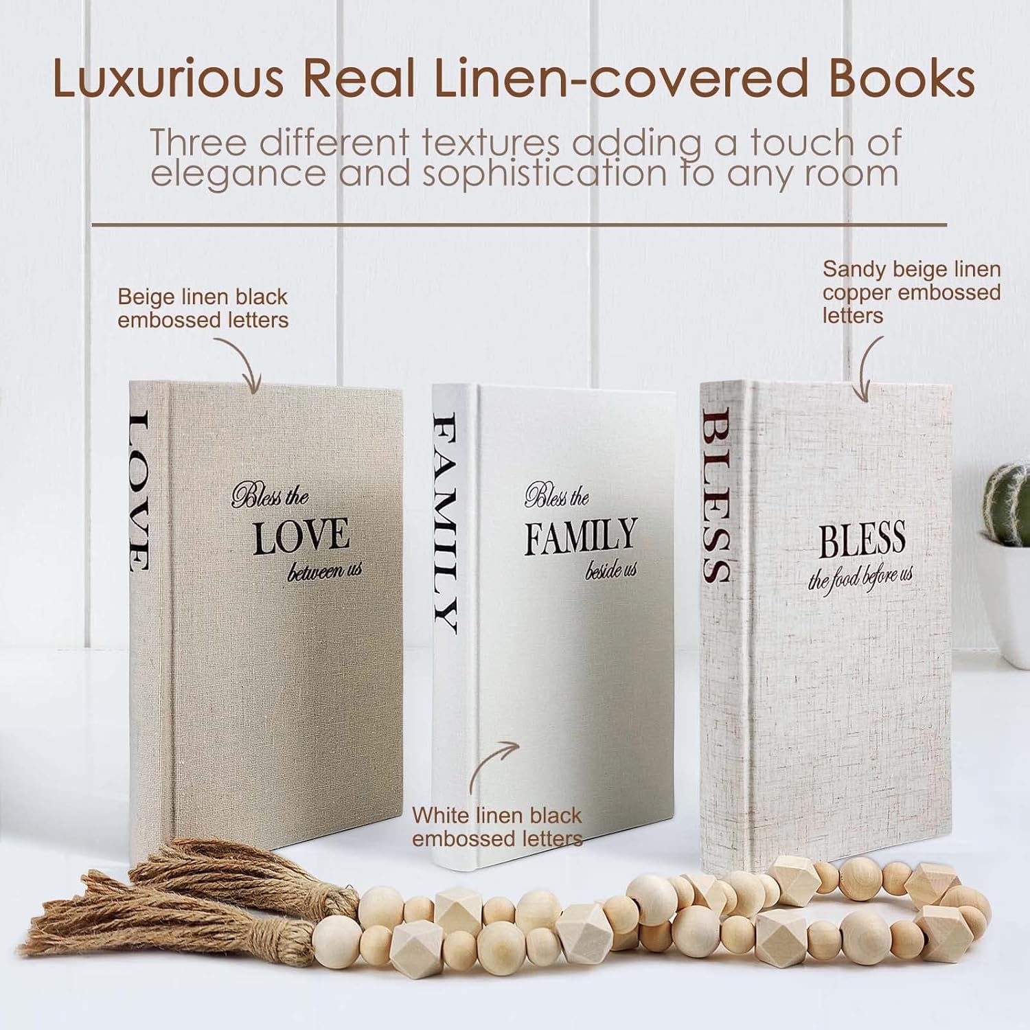 Linen Covered Decor Books / Beige / Set of 3