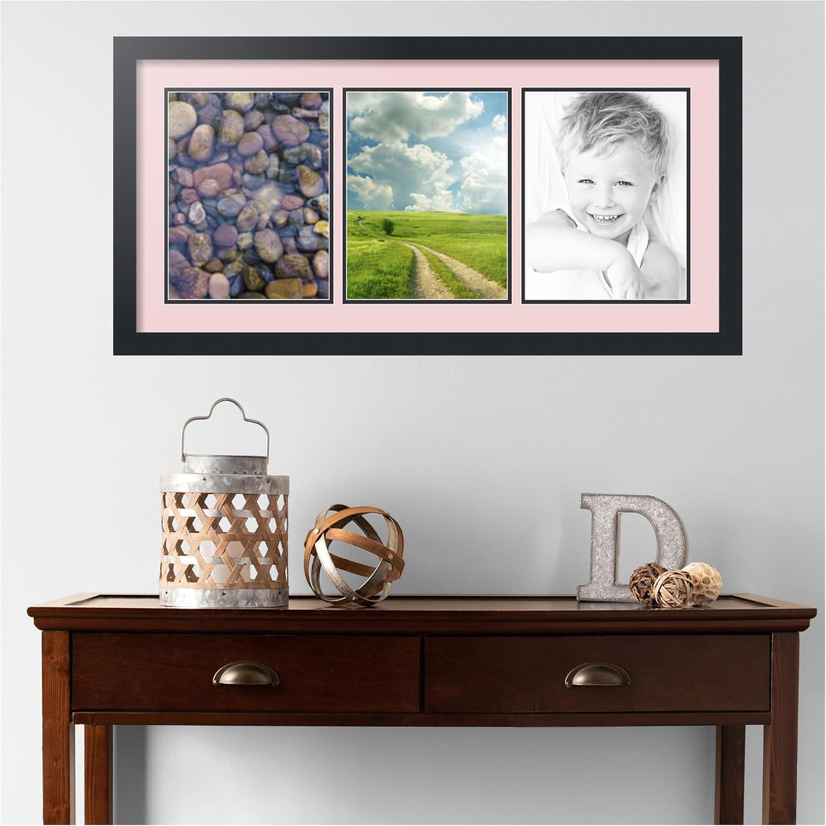 ArtToFrames Collage Picture Frame 3 Opening 3-8.5x11 Photo Frame | Made in USA | Black Frame Hollyhock and Black Mats