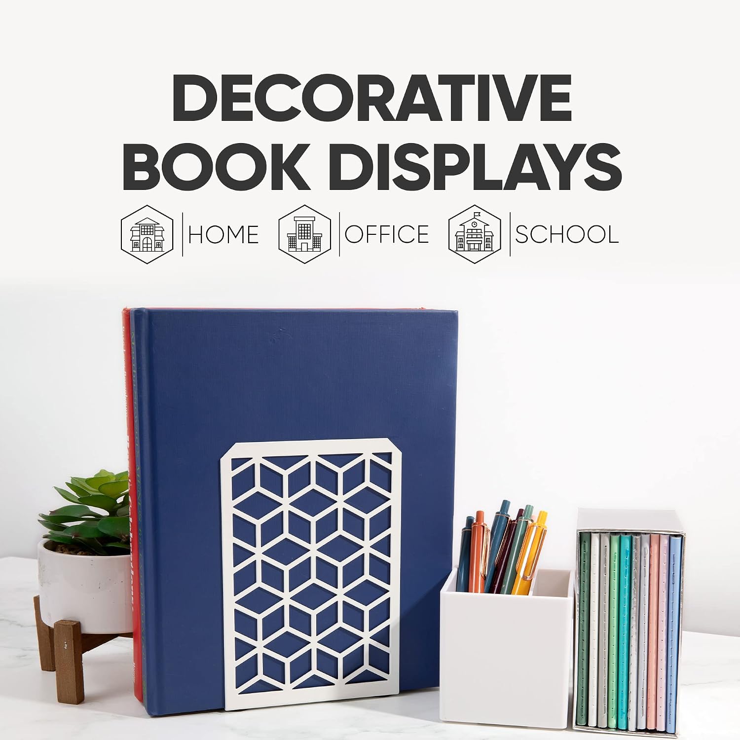 Sturdy Boho Book Stops / White / 2 Pairs