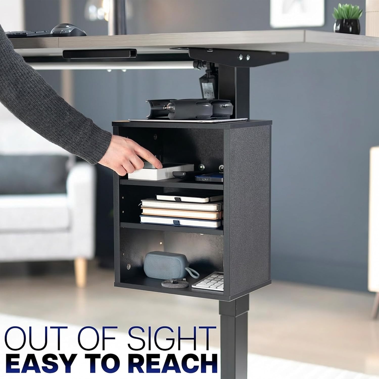 VIVO Black Clamp-on Desk Leg Shelving Unit, Storage Shelves, DESK-SHELF3CL | Multi-Level Storage, Office Accessory
